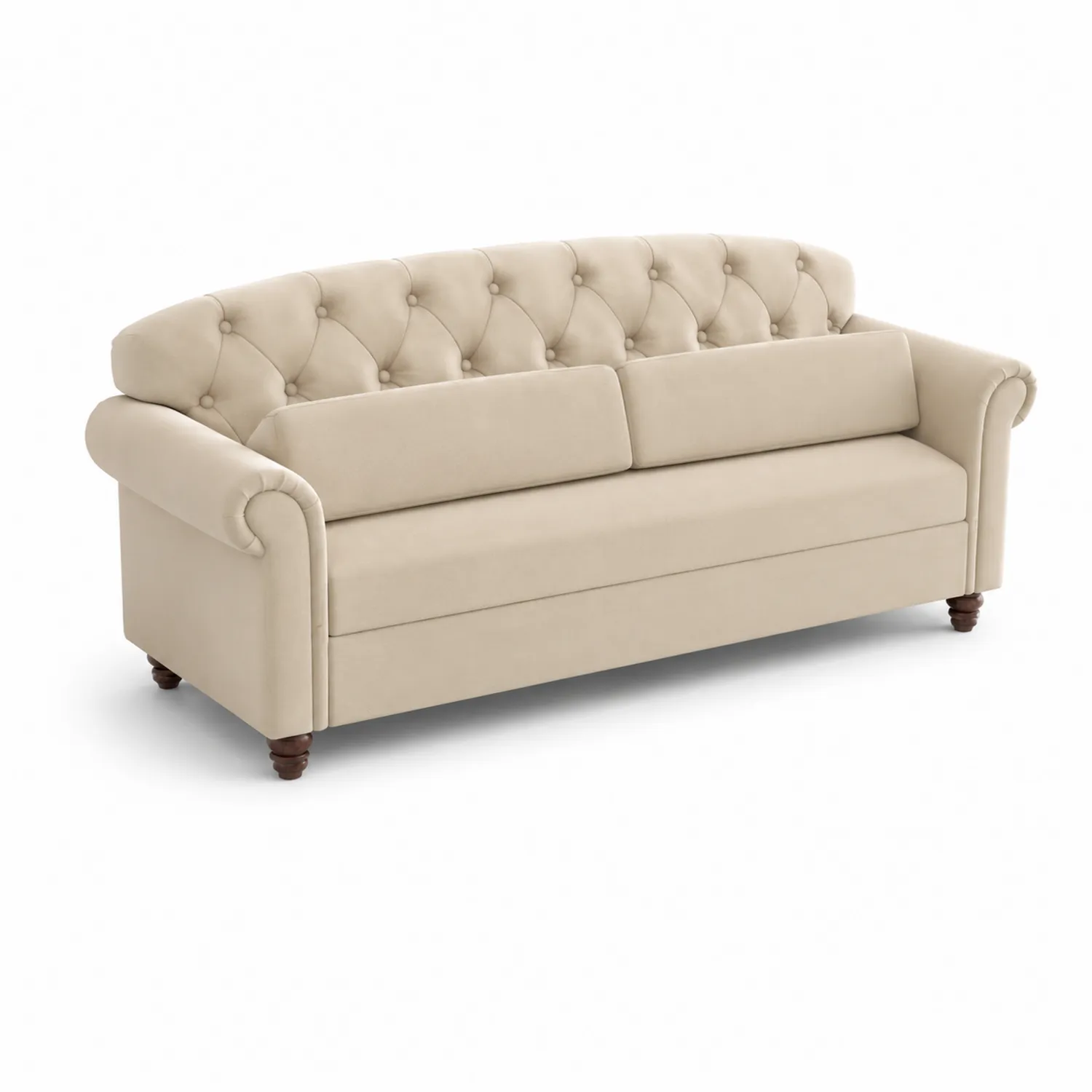 Canapé 3 places en tissu beige avec dossier capitonné