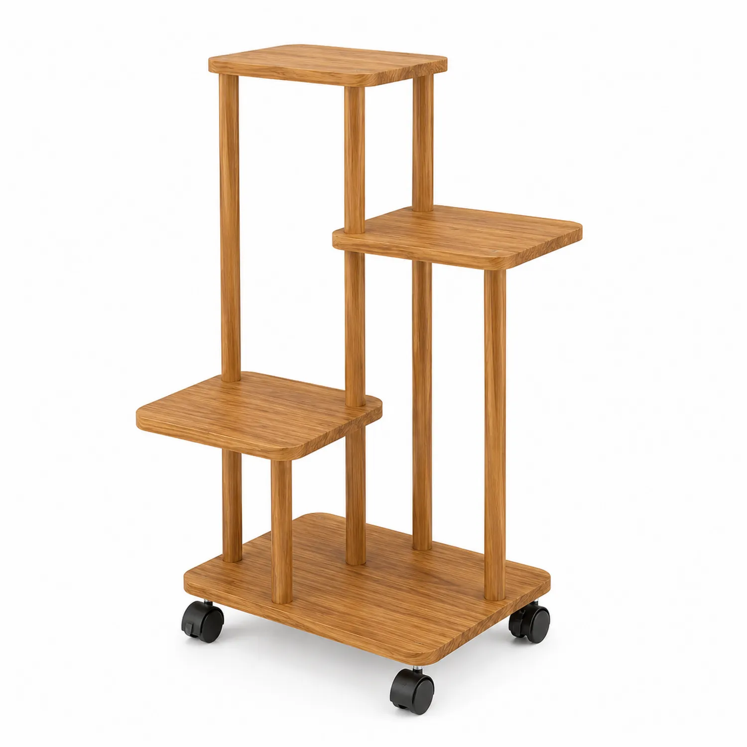 Étagère à plantes en bois avec roulettes 4 niveaux