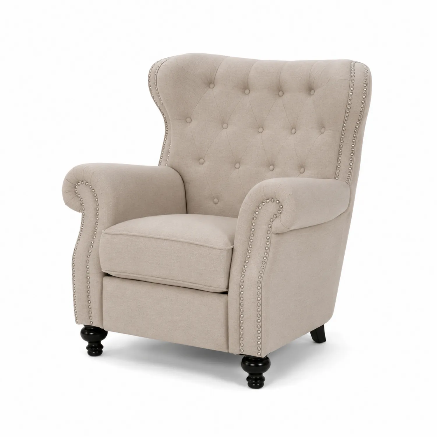 Fauteuil en lin beige avec pieds noirs