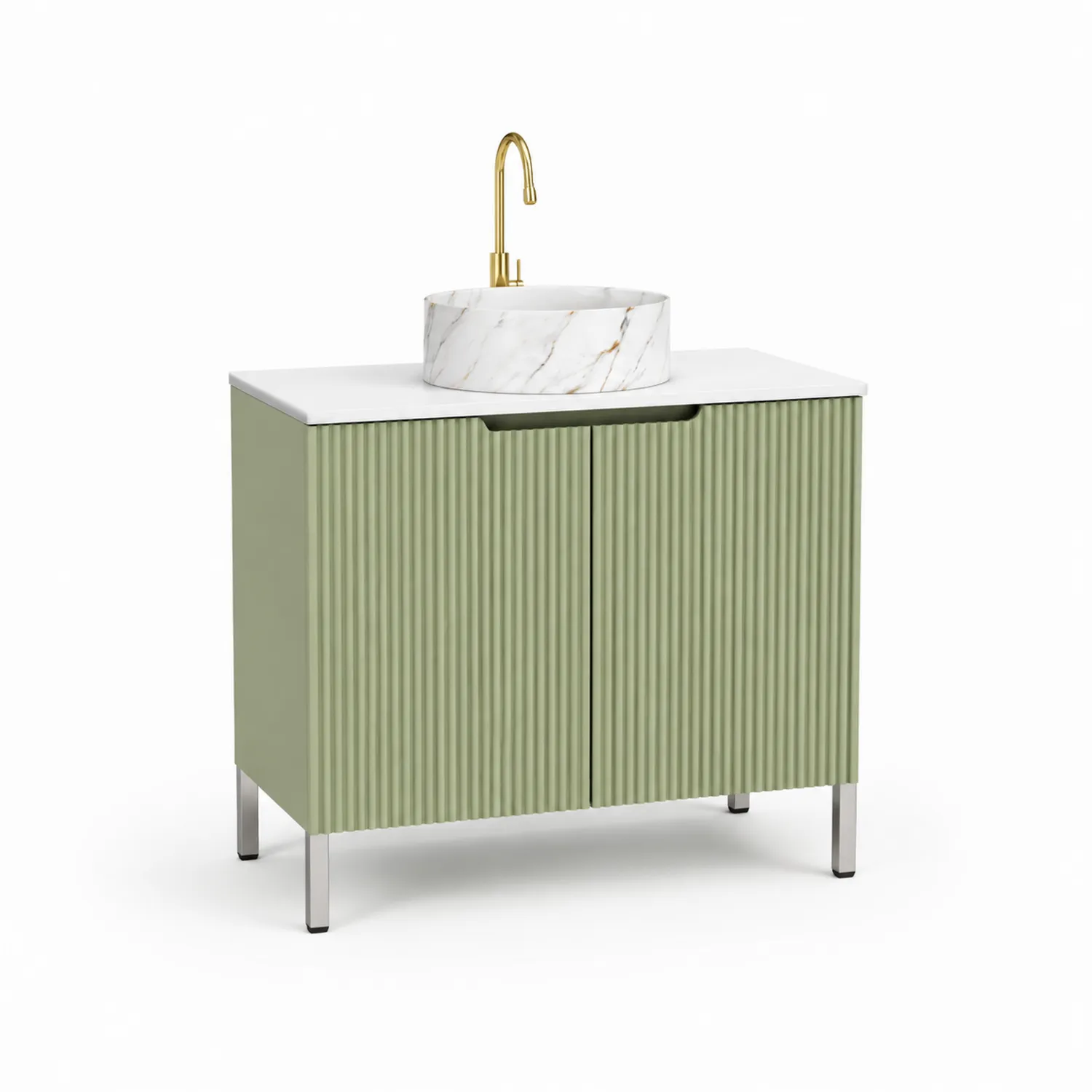 Meuble de salle de bain avec vasque en marbre et robinet métallique