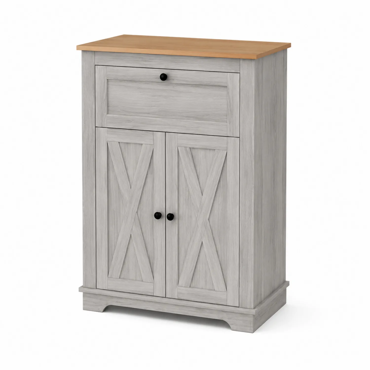 Buffet en bois avec tiroir et portes en Gris et Bois naturel