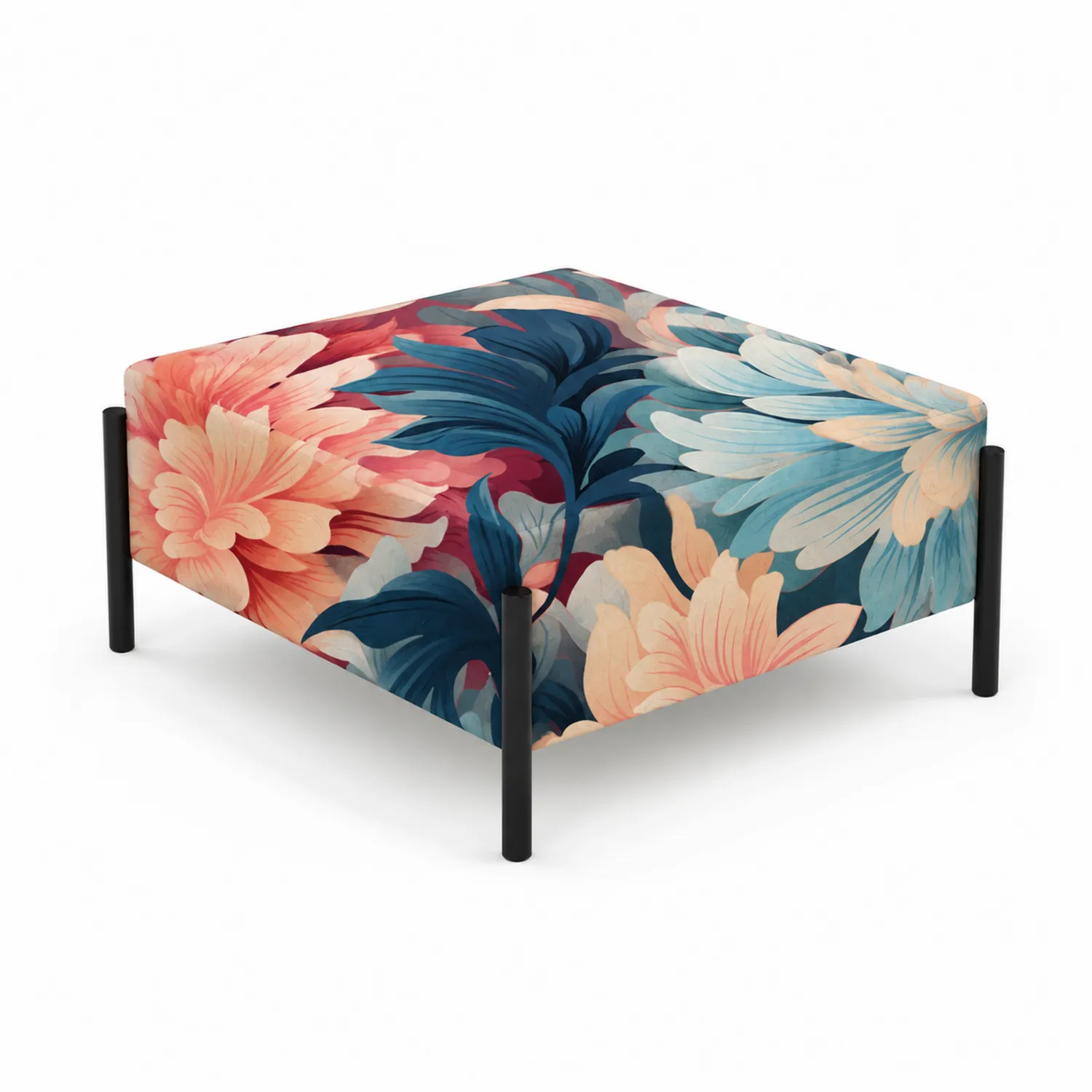 Pouf en tissu avec motif floral et pieds en métal 80x80x40 cm