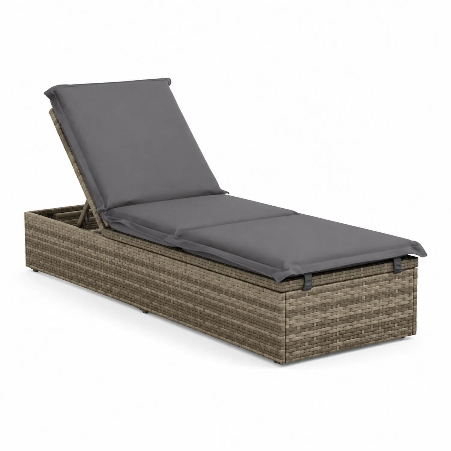 Chaise longue en rotin synthétique avec coussins réglables 195x65x22 cm