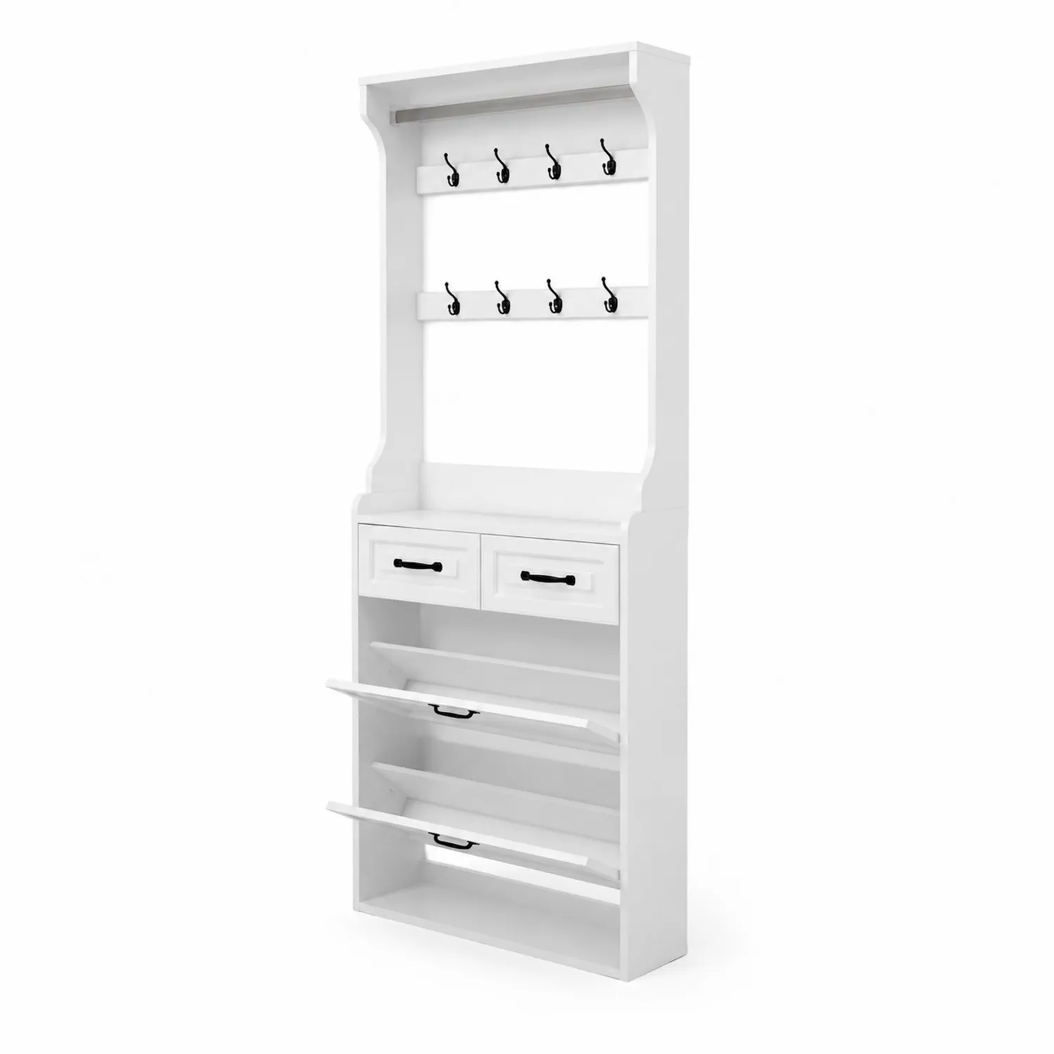 Portemanteau en bois MDF avec tiroirs et étagères - Blanc