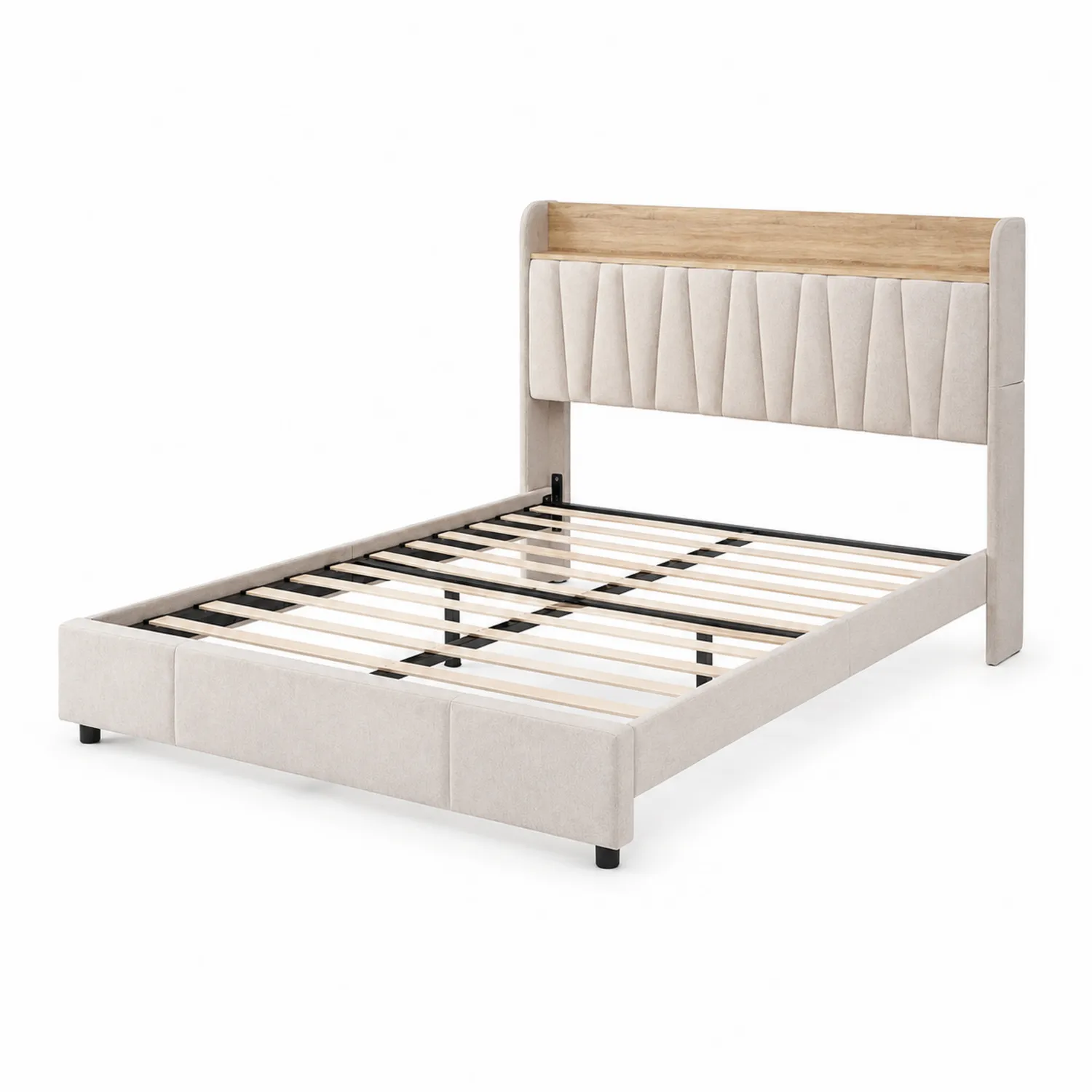 Lit double en Bois et Métal avec Tête de Lit Tissu 200x160 cm