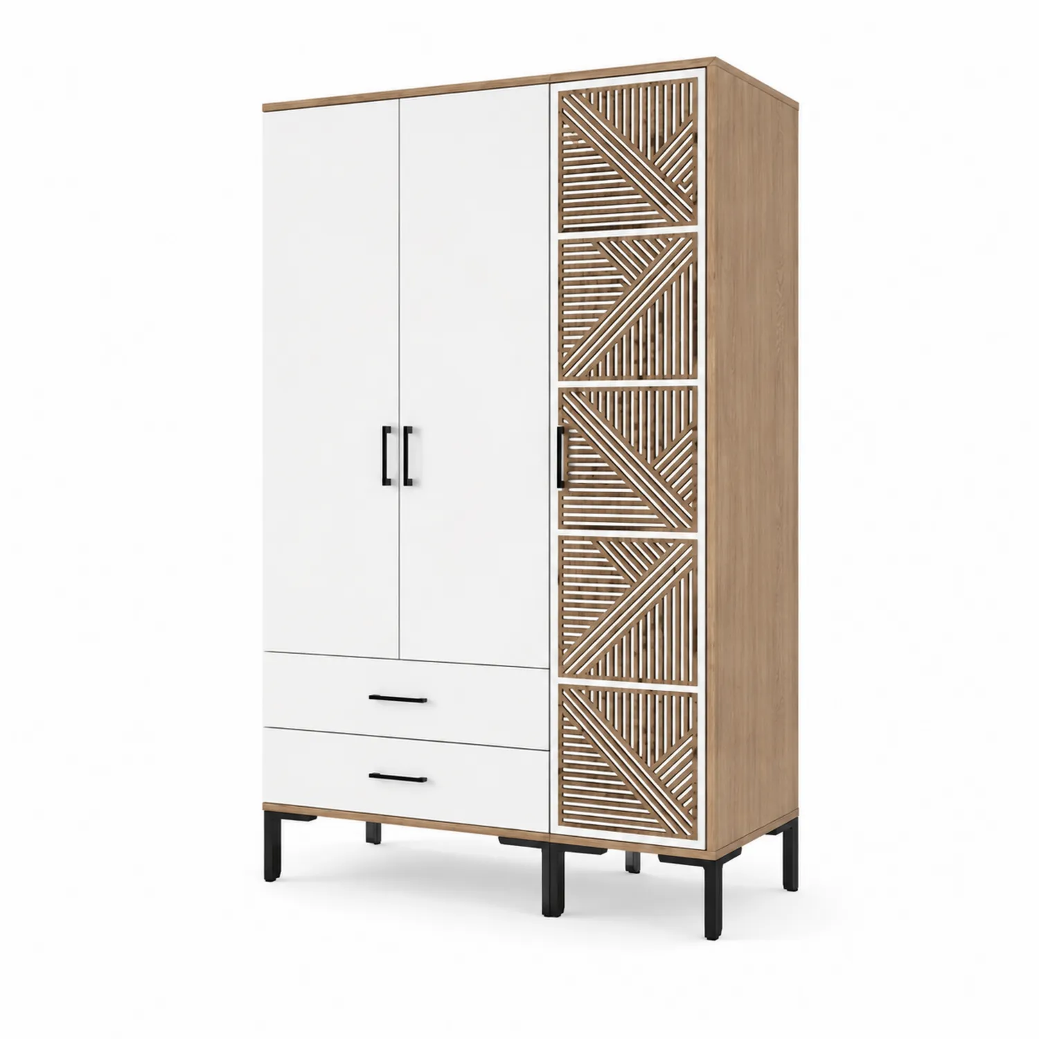 Armoire en Bois et Blanc avec Motifs Linéaires 150x60x200 cm