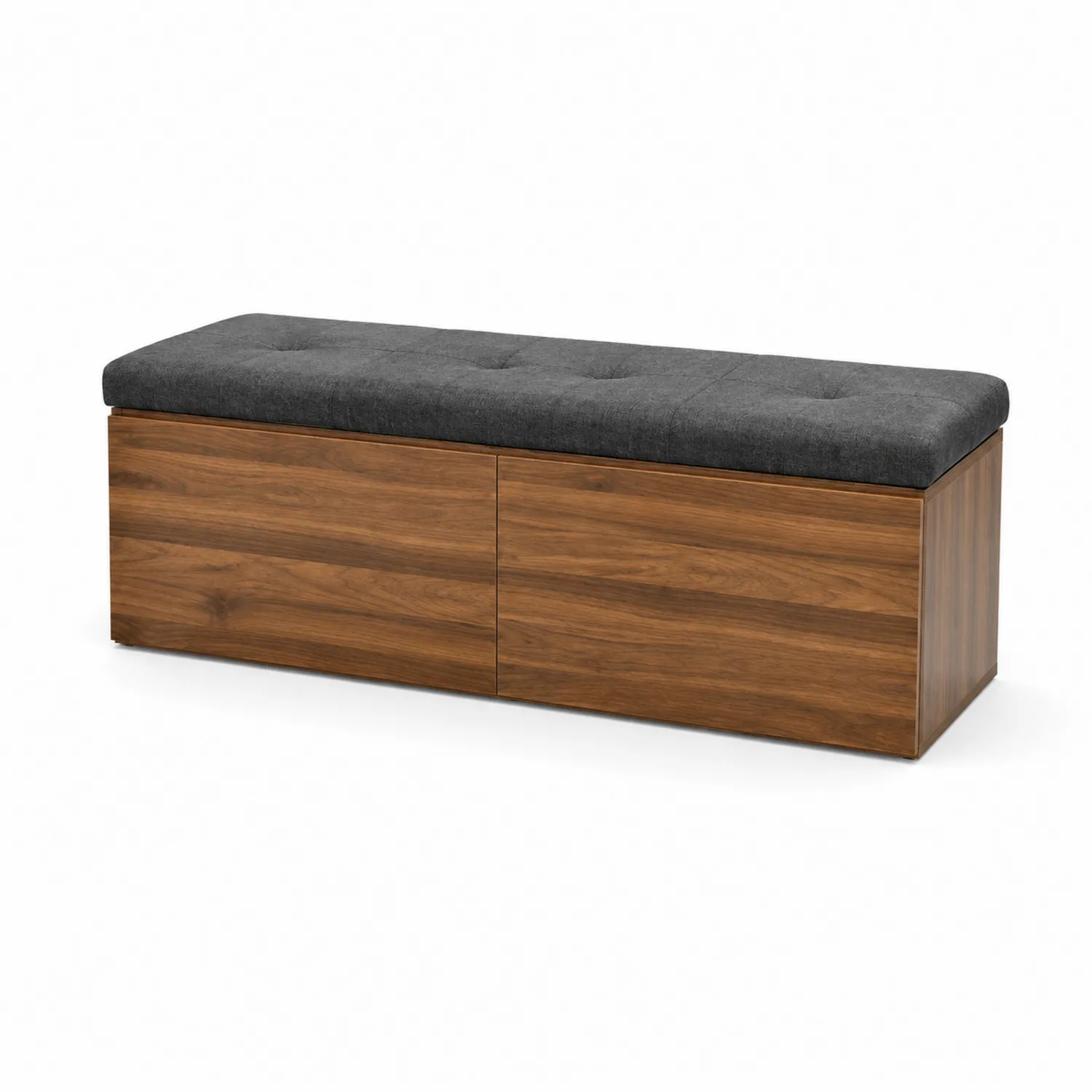 Banc de rangement en bois et polyester gris 120x40x45 cm