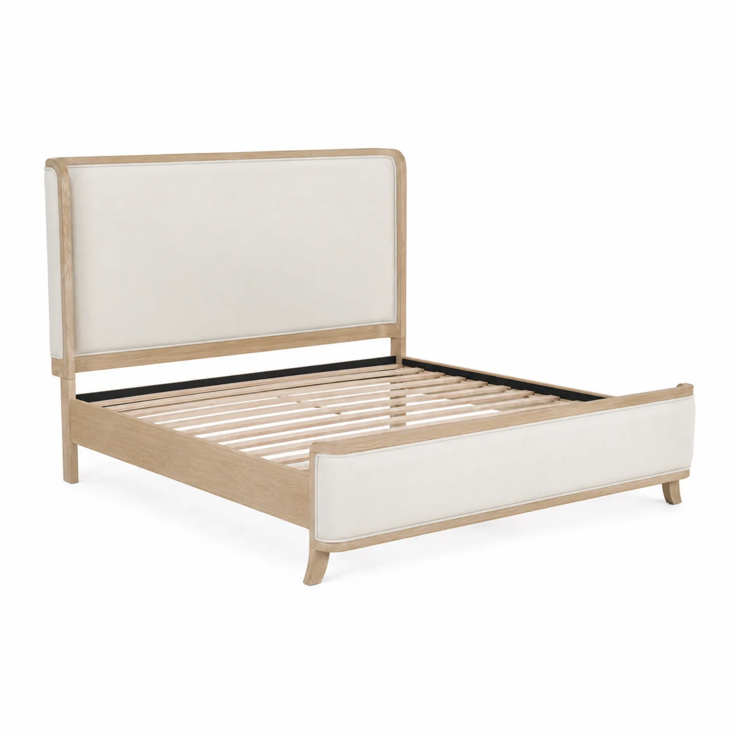 Lit double en bois et tissu beige