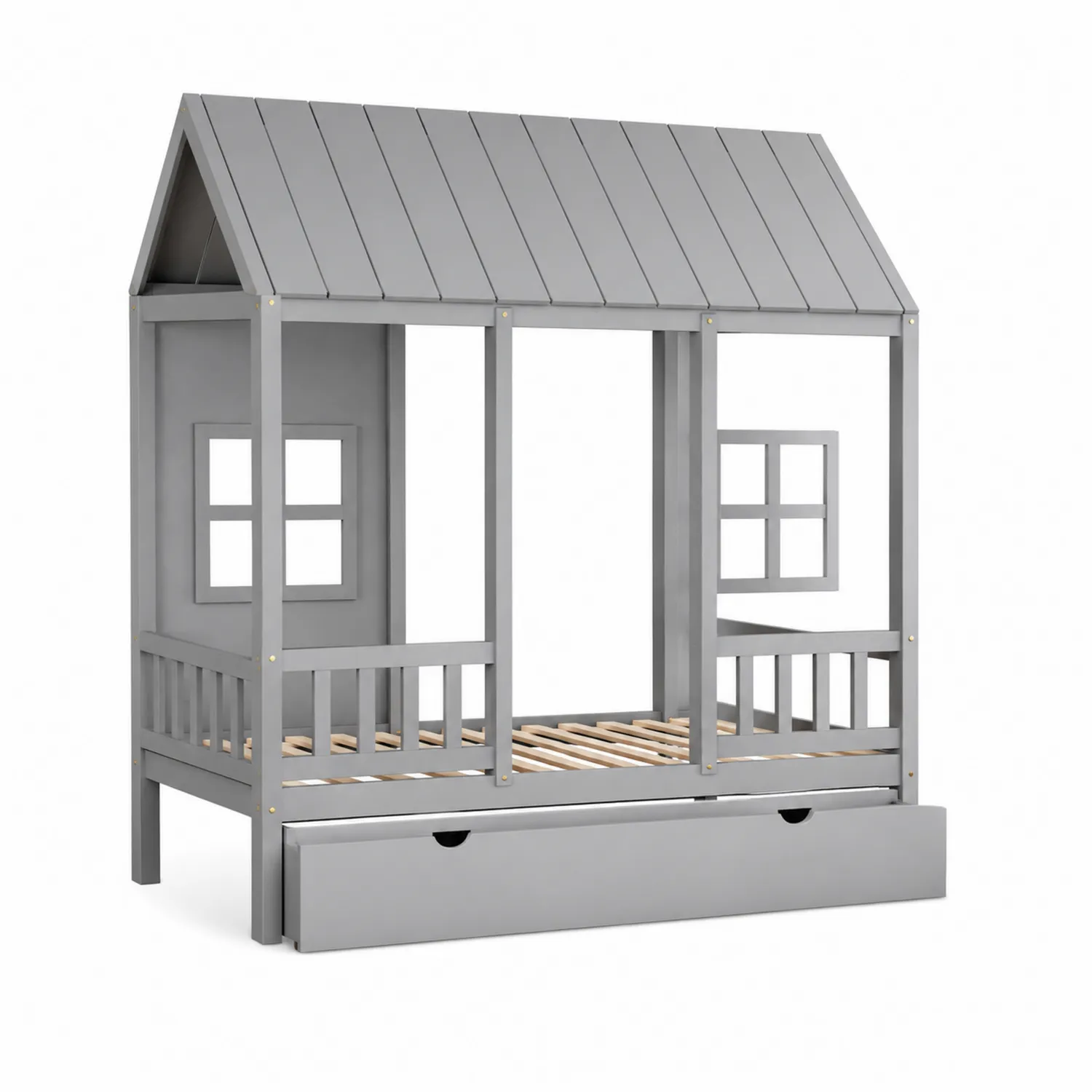 Lit cabane en bois avec tiroir de rangement gris