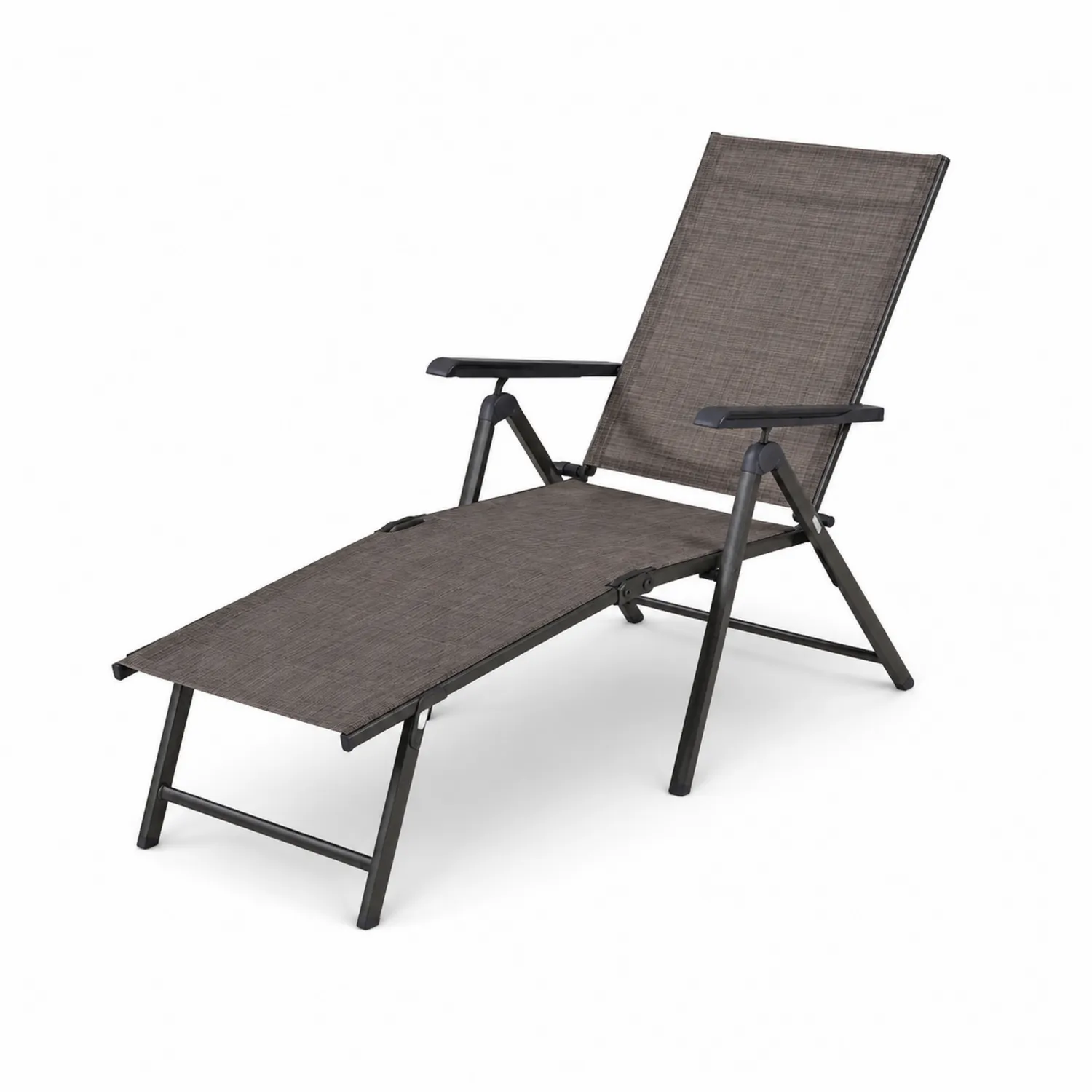 Chaise longue extérieure pliante en acier et textilène marron