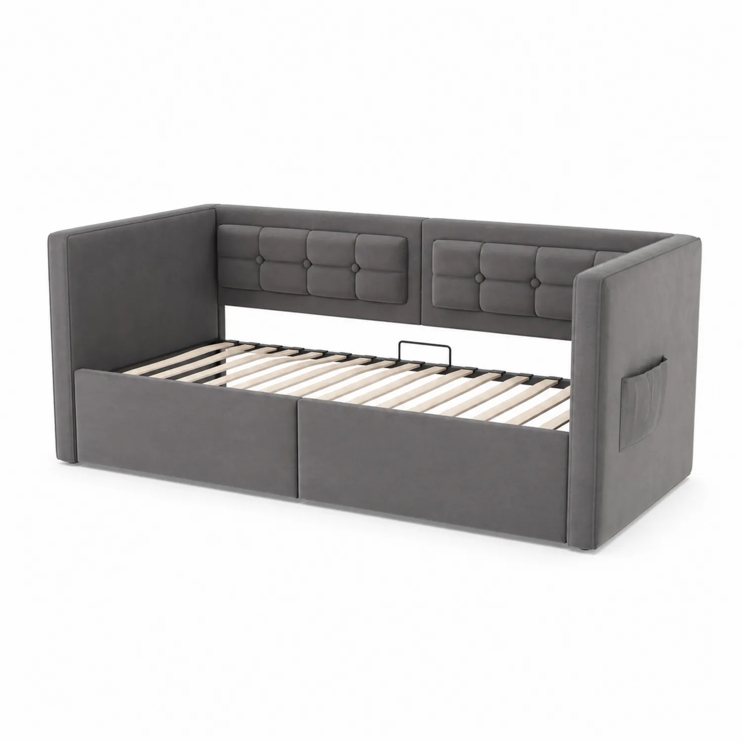 Canapé-lit en bois et velours Gris 200x90 cm