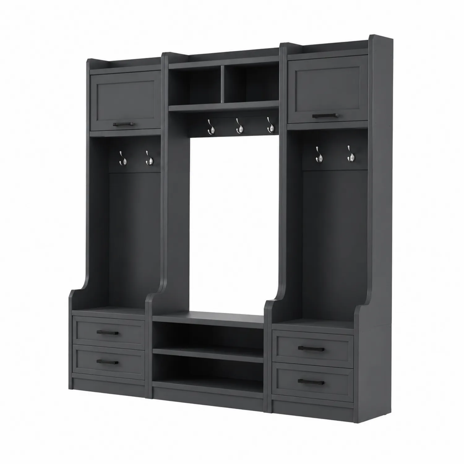 Armoire d'Entrée en Bois Noir avec Portemanteaux
