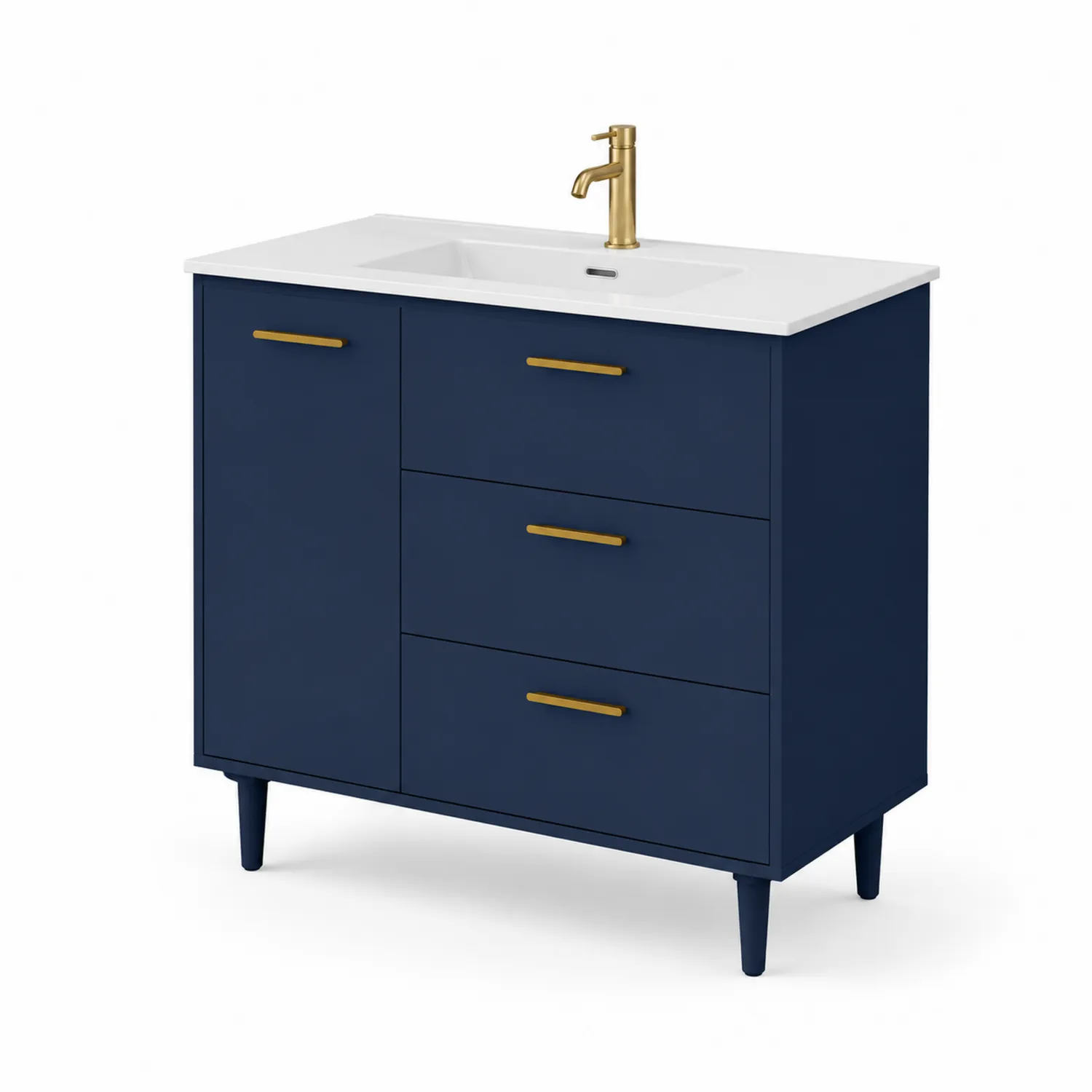 Meuble lavabo en bois bleu avec tiroirs et porte 80x45x85 cm