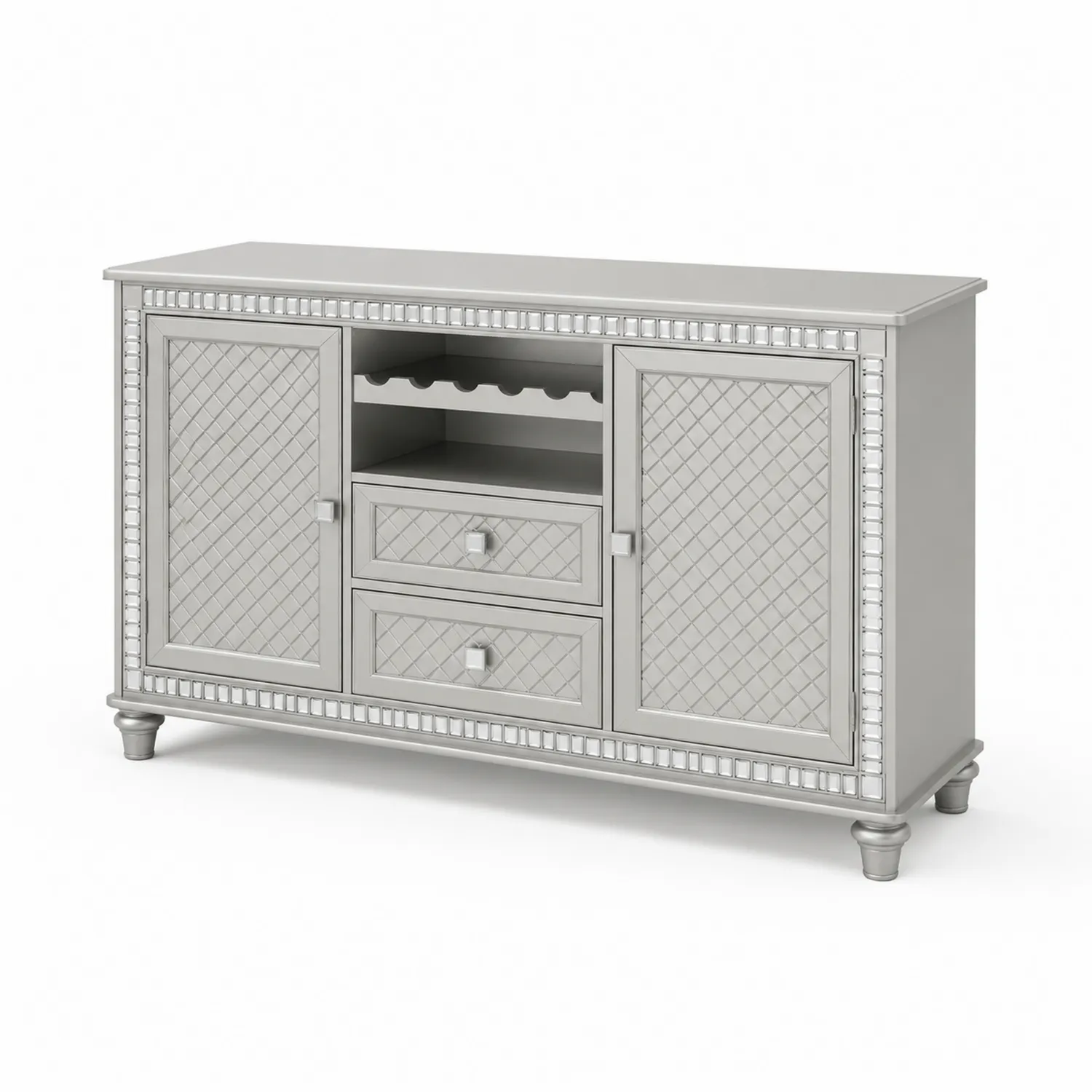 Buffet 2 Portes 2 Tiroirs en Bois Composites Argent