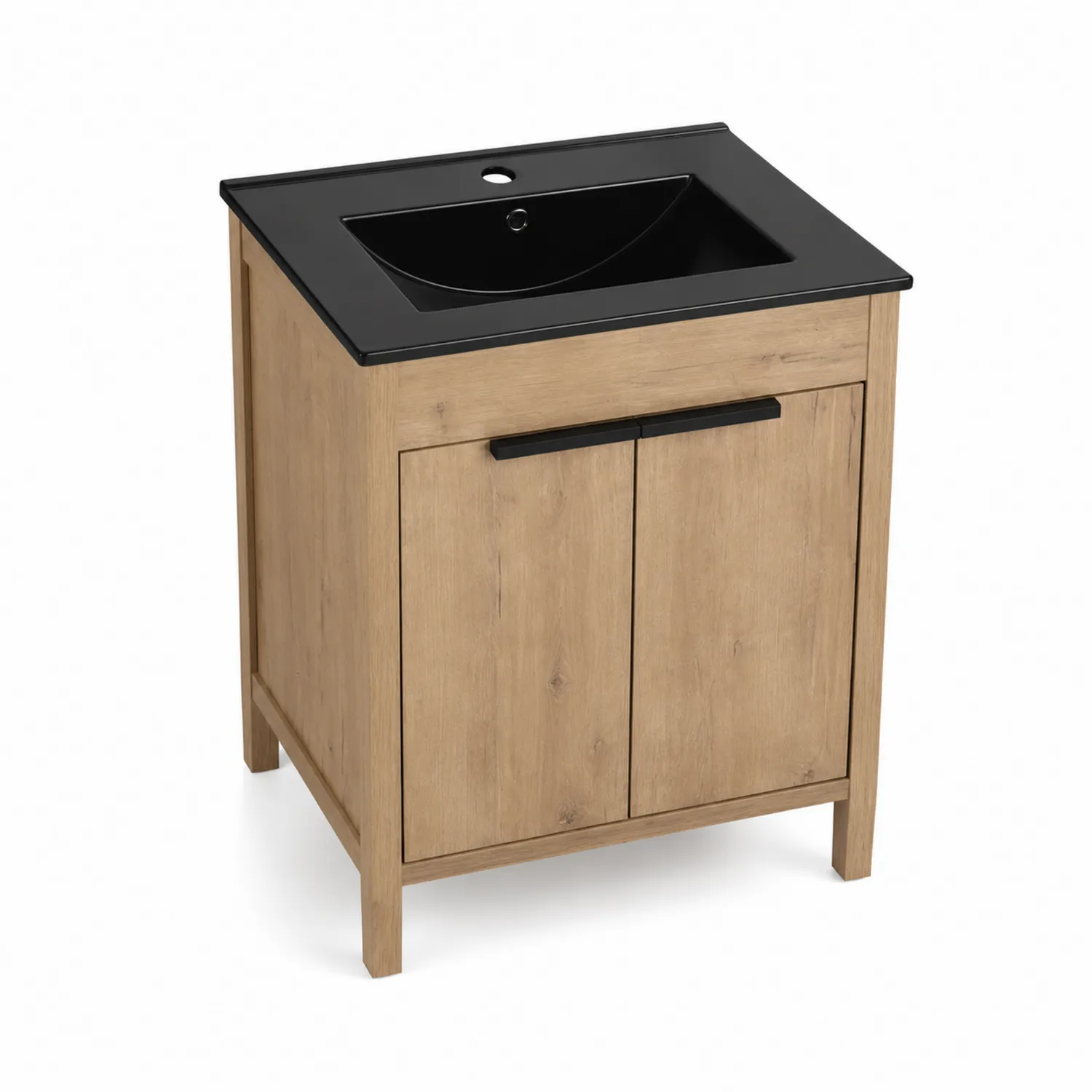 Meuble lavabo en bois avec vasque en céramique noire