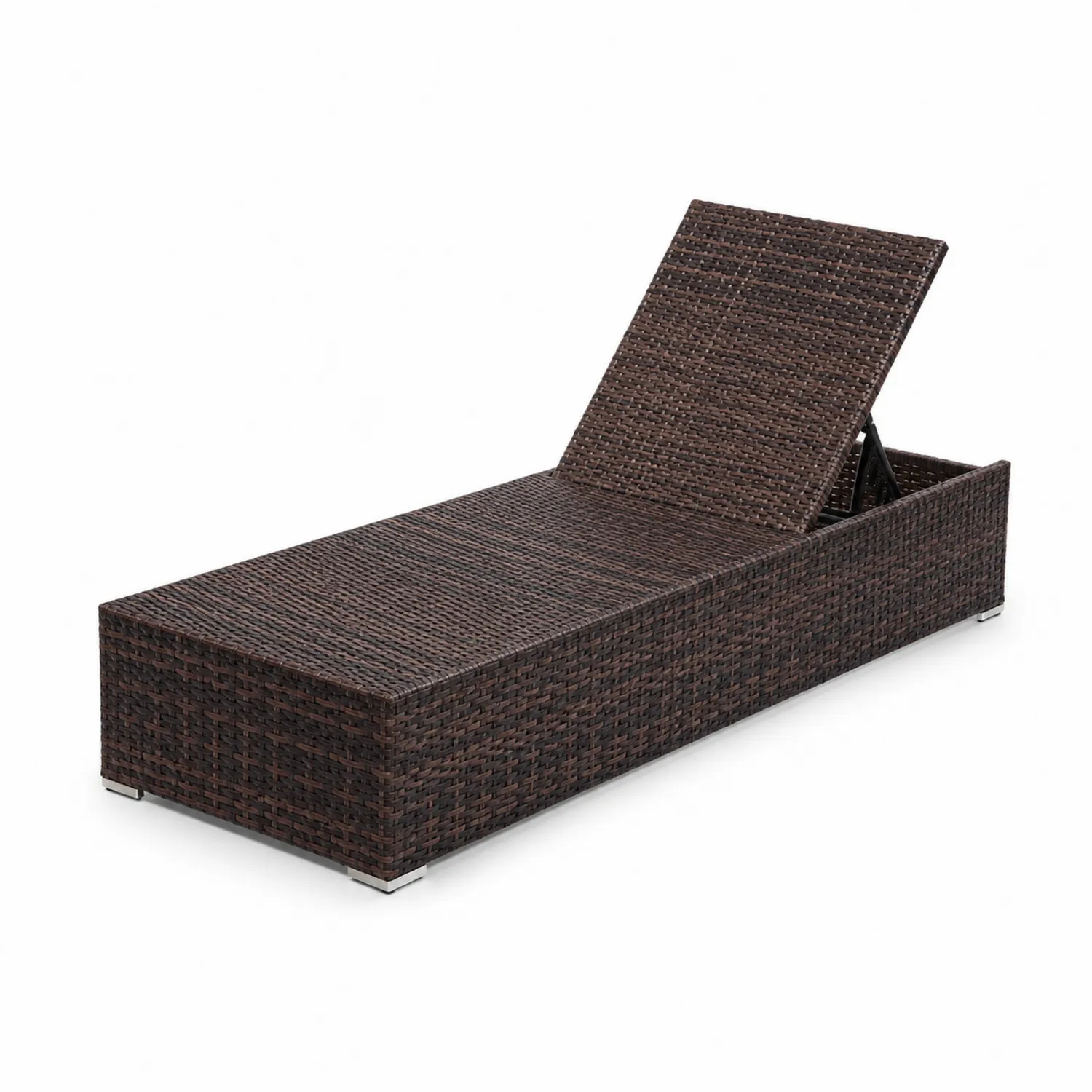 Chaise longue de jardin en résine tressée marron