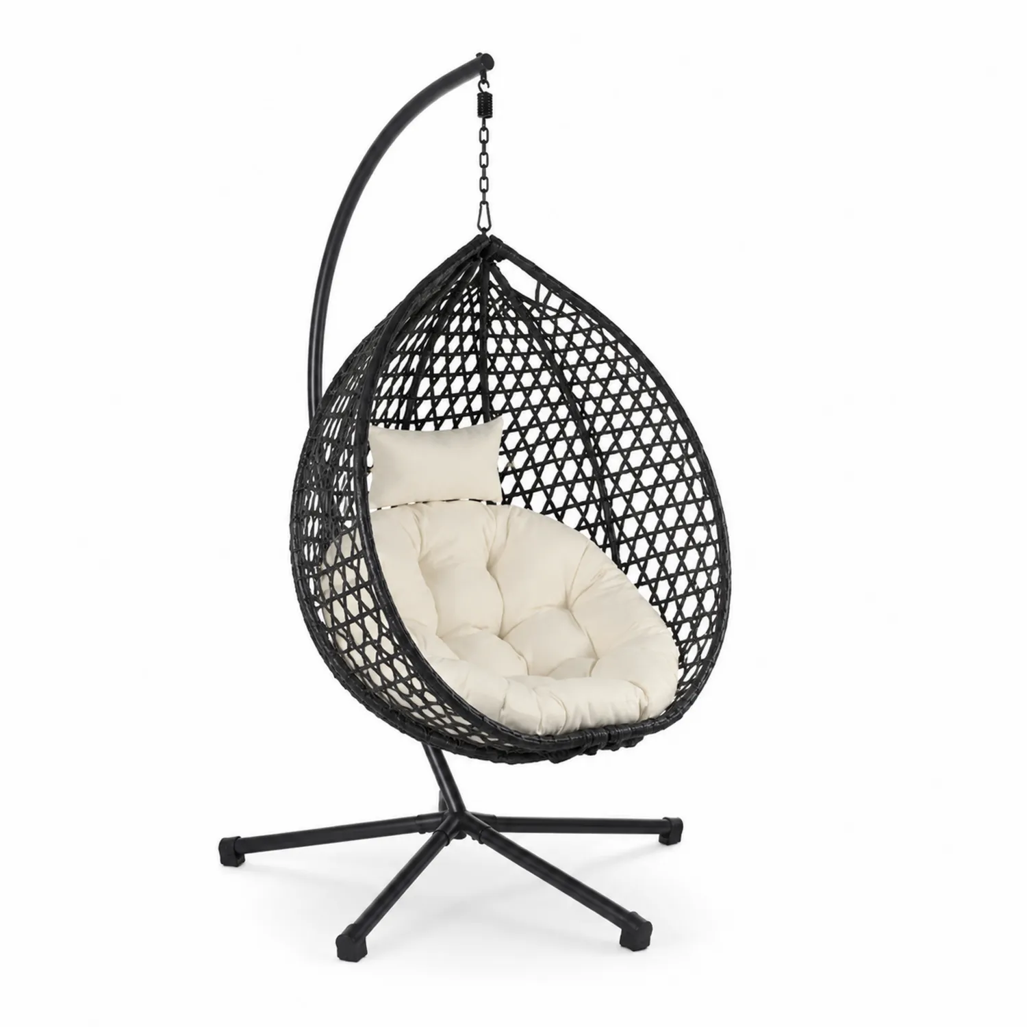 Chaise suspendue en rotin avec coussin beige