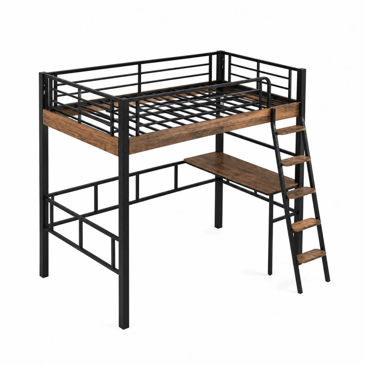 Lit mezzanine en métal et bois avec bureau intégré 200x90 cm