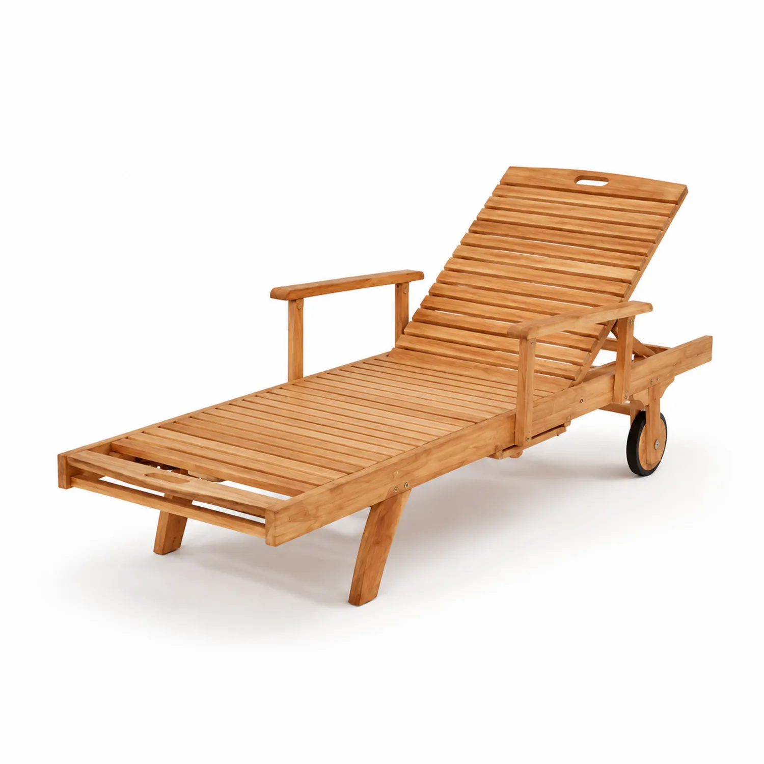 Chaise longue extérieure en bois avec roulettes