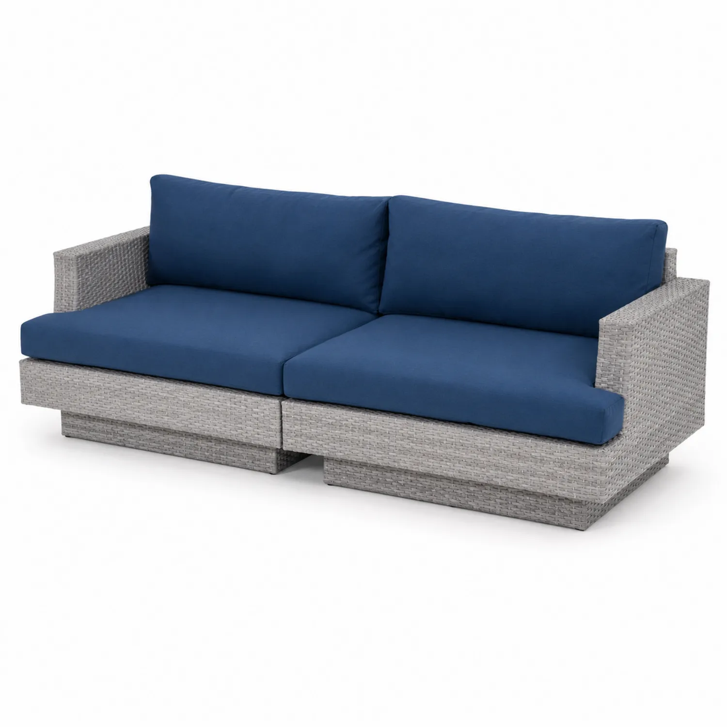 Canapé modulable d'extérieur en rotin avec coussins bleus