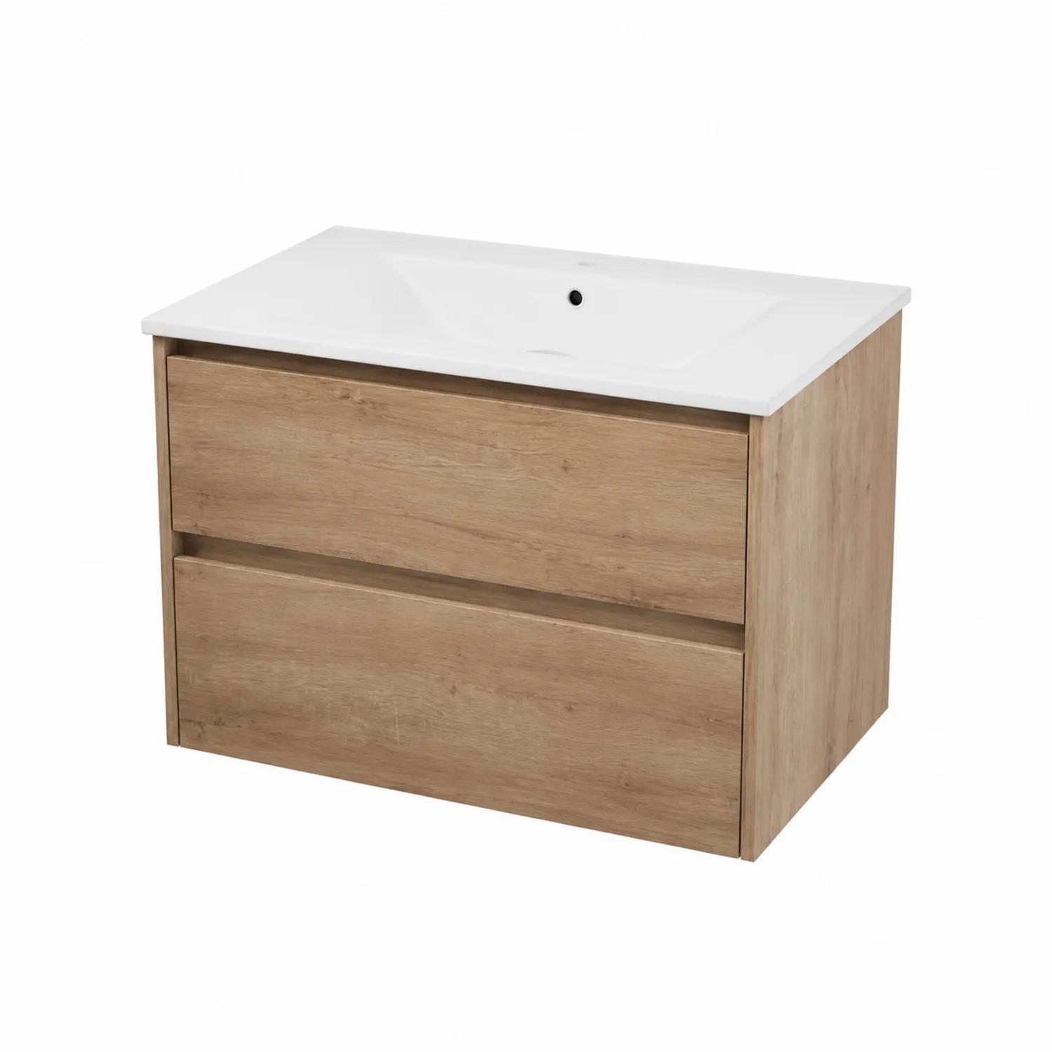 Meuble lavabo avec vasque en céramique Blanc Chêne clair 80x48x60 cm