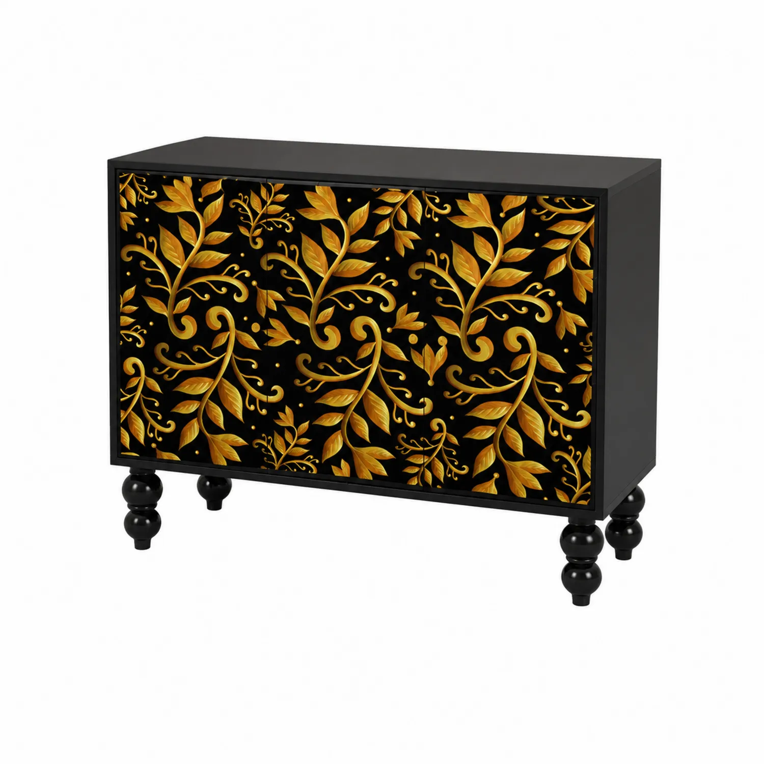 Buffet en bois avec motifs floraux dorés 90x40x85 cm