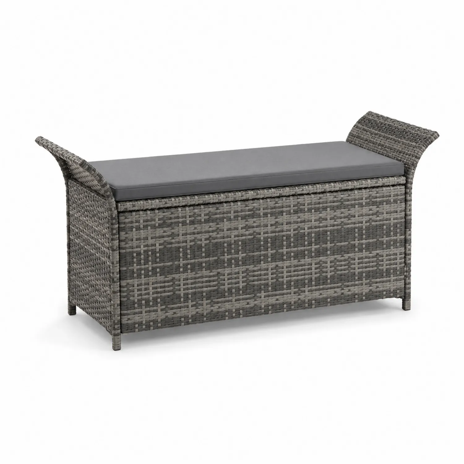 Banc de jardin en résine tressée Gris avec coussin amovible 120cm
