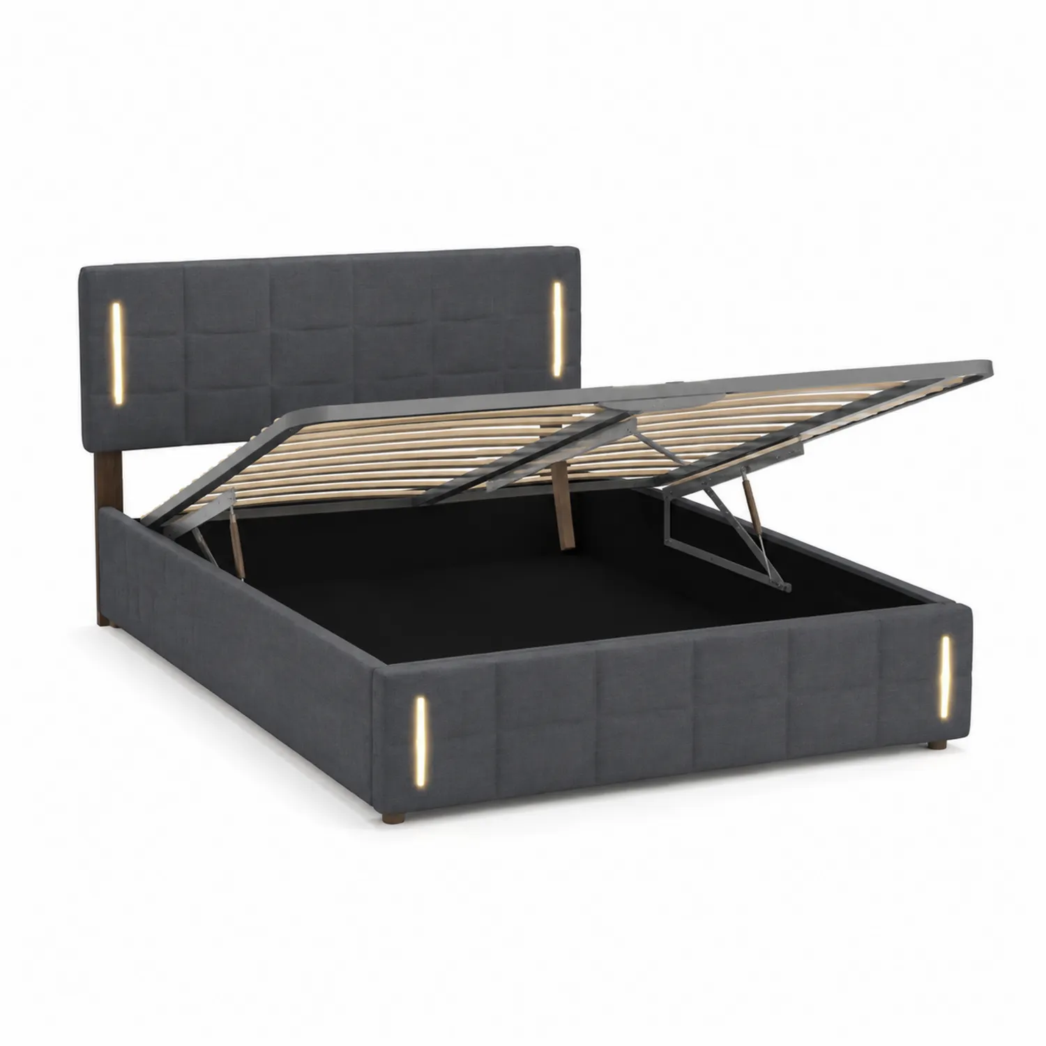 Lit plateforme en tissu avec rangement et éclairage Gris 200x160 cm