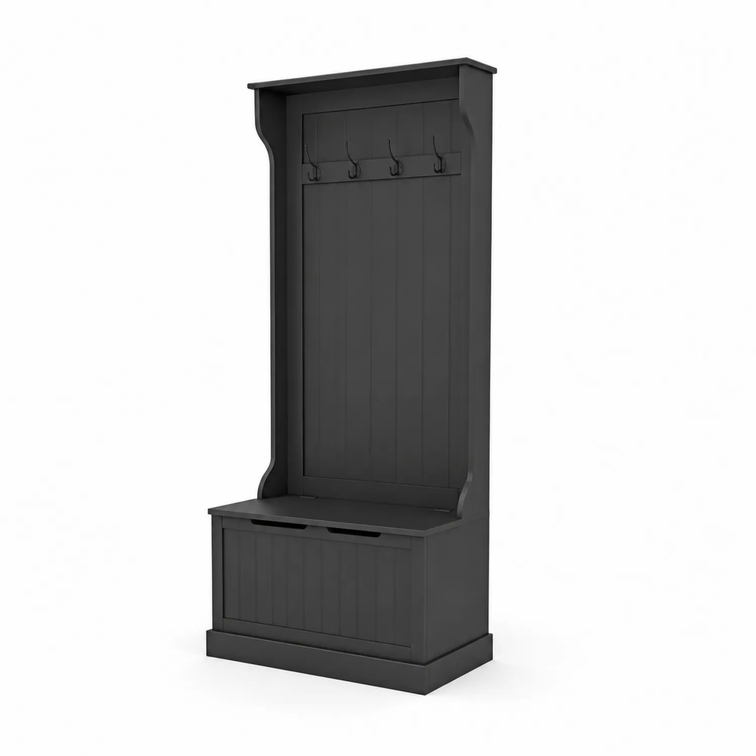 Portemanteau d'entrée en bois MDF avec banc de rangement noir