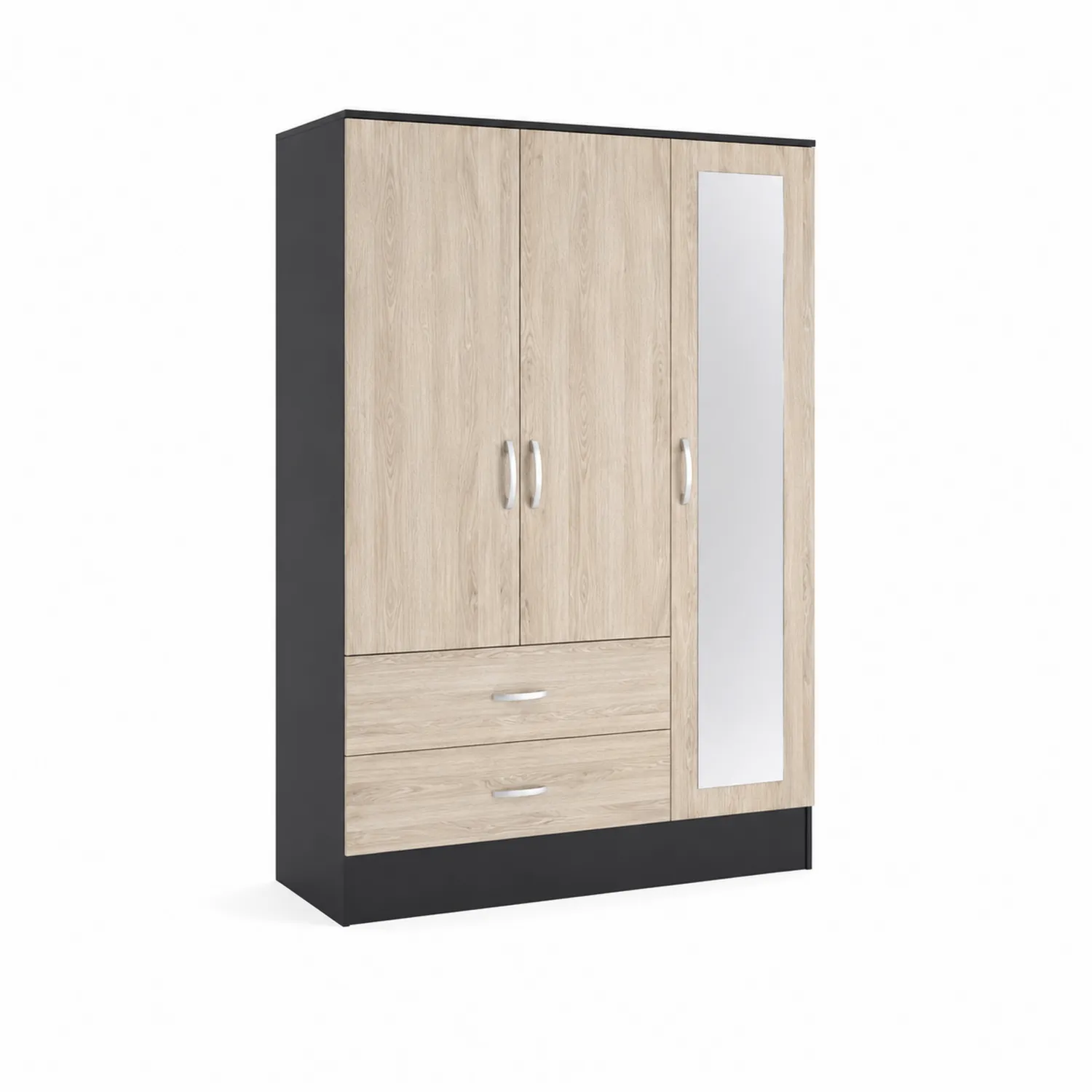 Armoire en bois et métal noir avec miroir