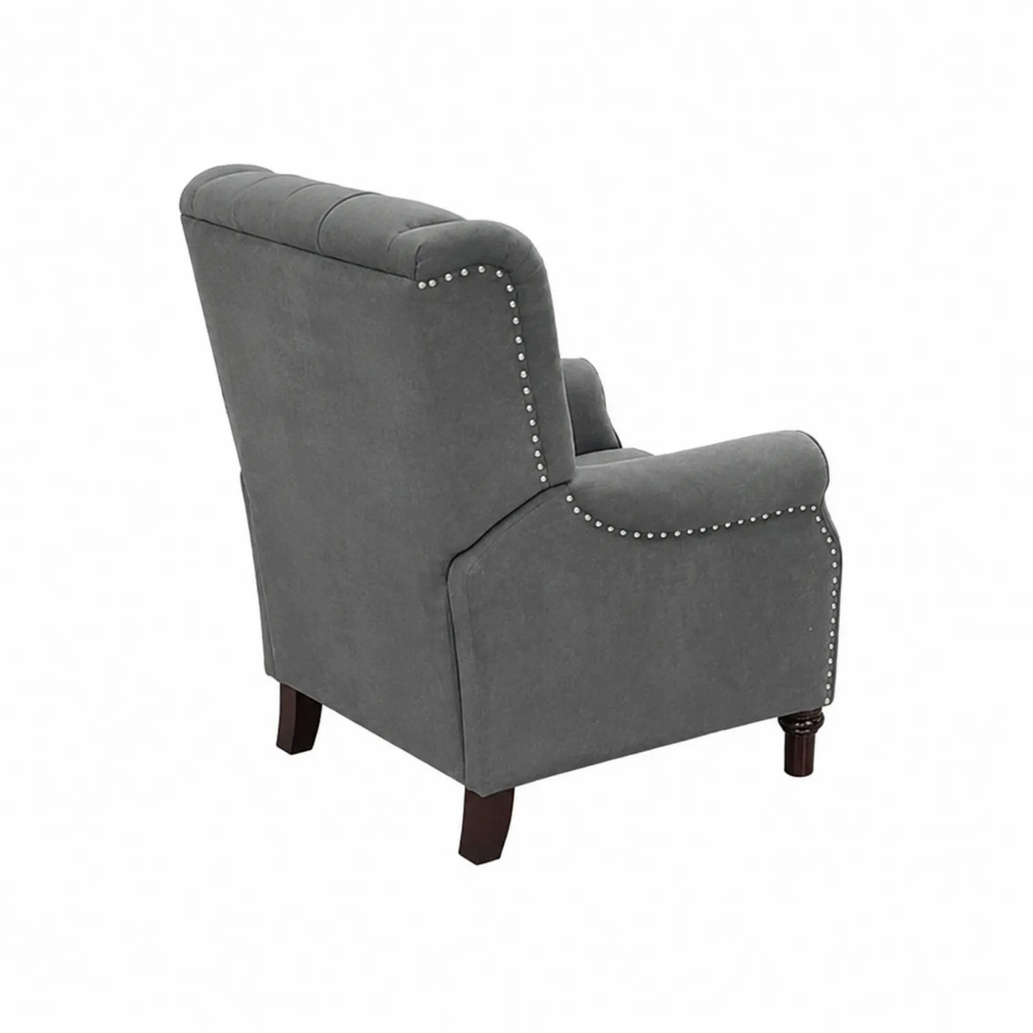 Fauteuil en tissu rembourré gris avec clous de tapissier