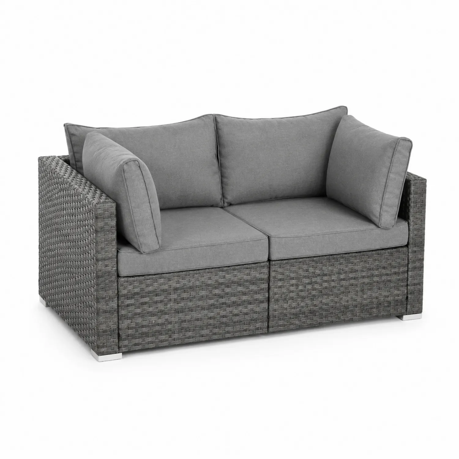 Canapé d'extérieur en résine tressée gris avec coussins en polyester