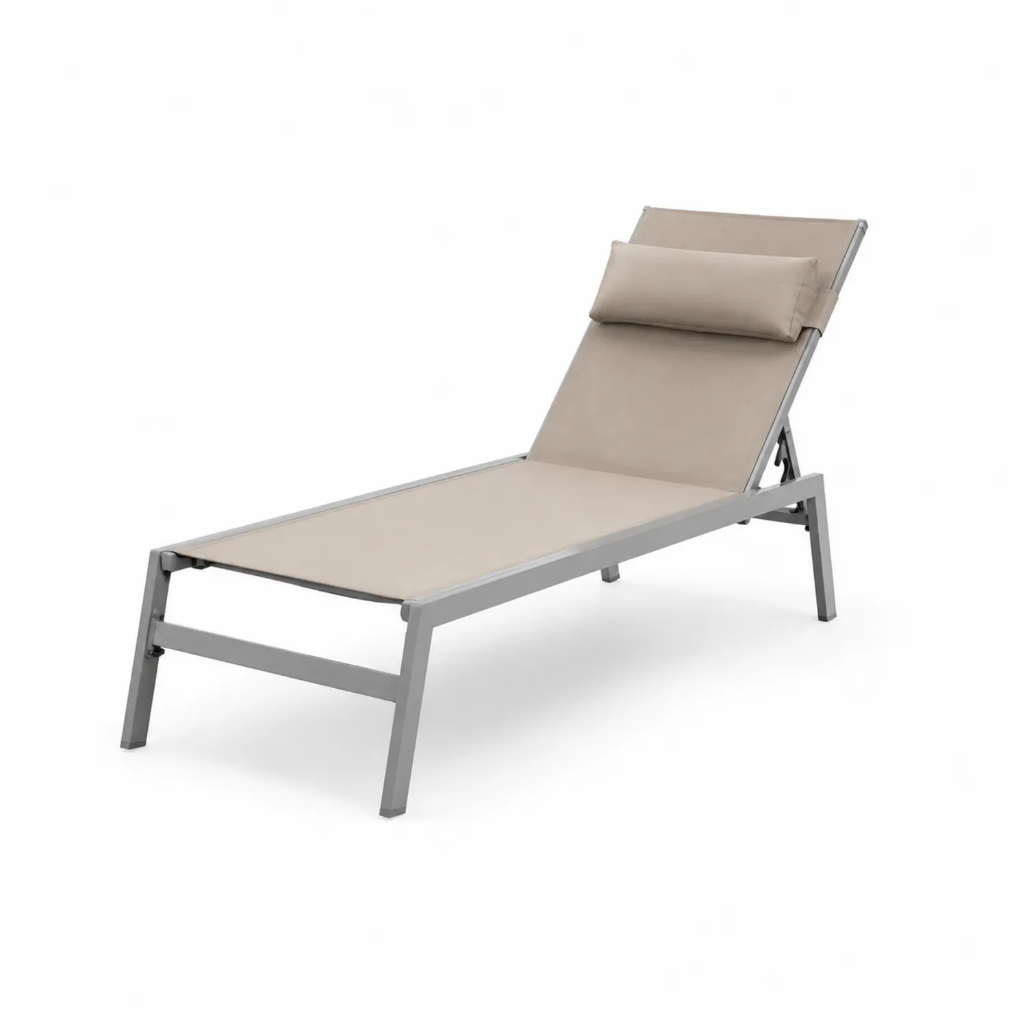 Chaise longue extérieure en aluminium avec coussin en polyester beige