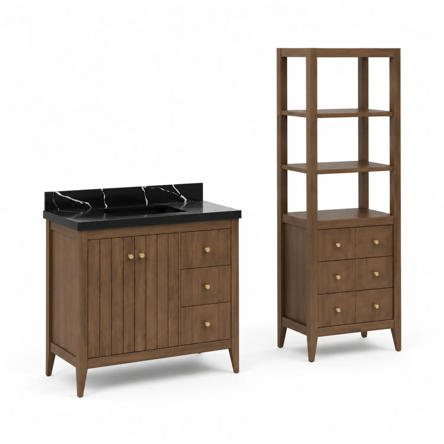 Ensemble Meuble de Salle de Bain en Bois et Marbre 80 cm