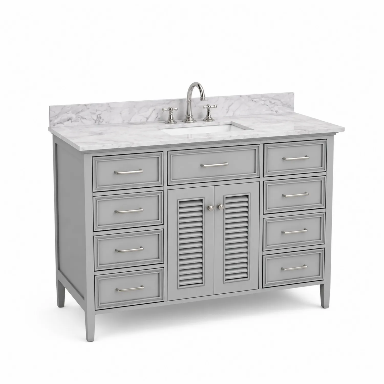 Meuble lavabo simple en bois avec plan de travail en marbre de Carrare 120 cm