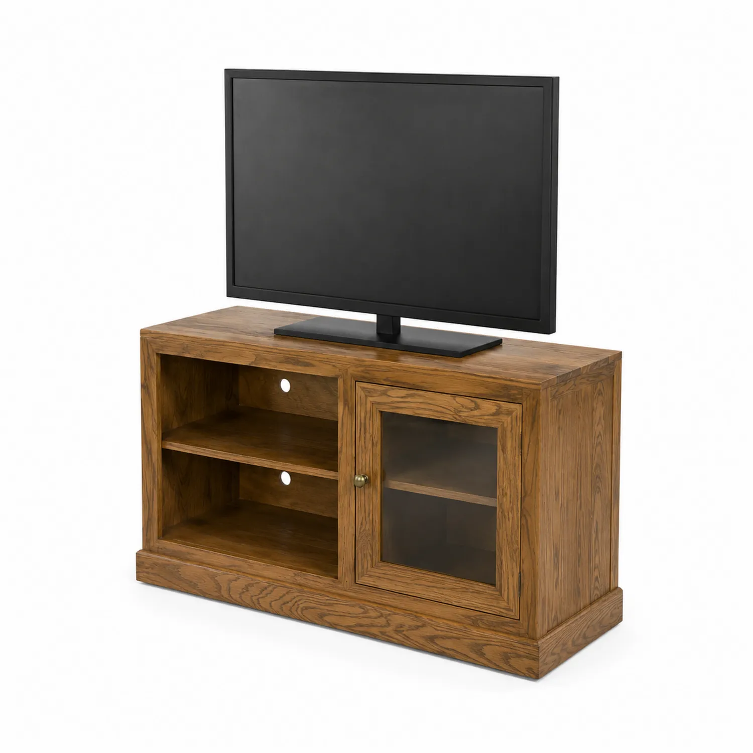 Meuble TV en chêne avec porte vitrée et étagères 90x40x60 cm