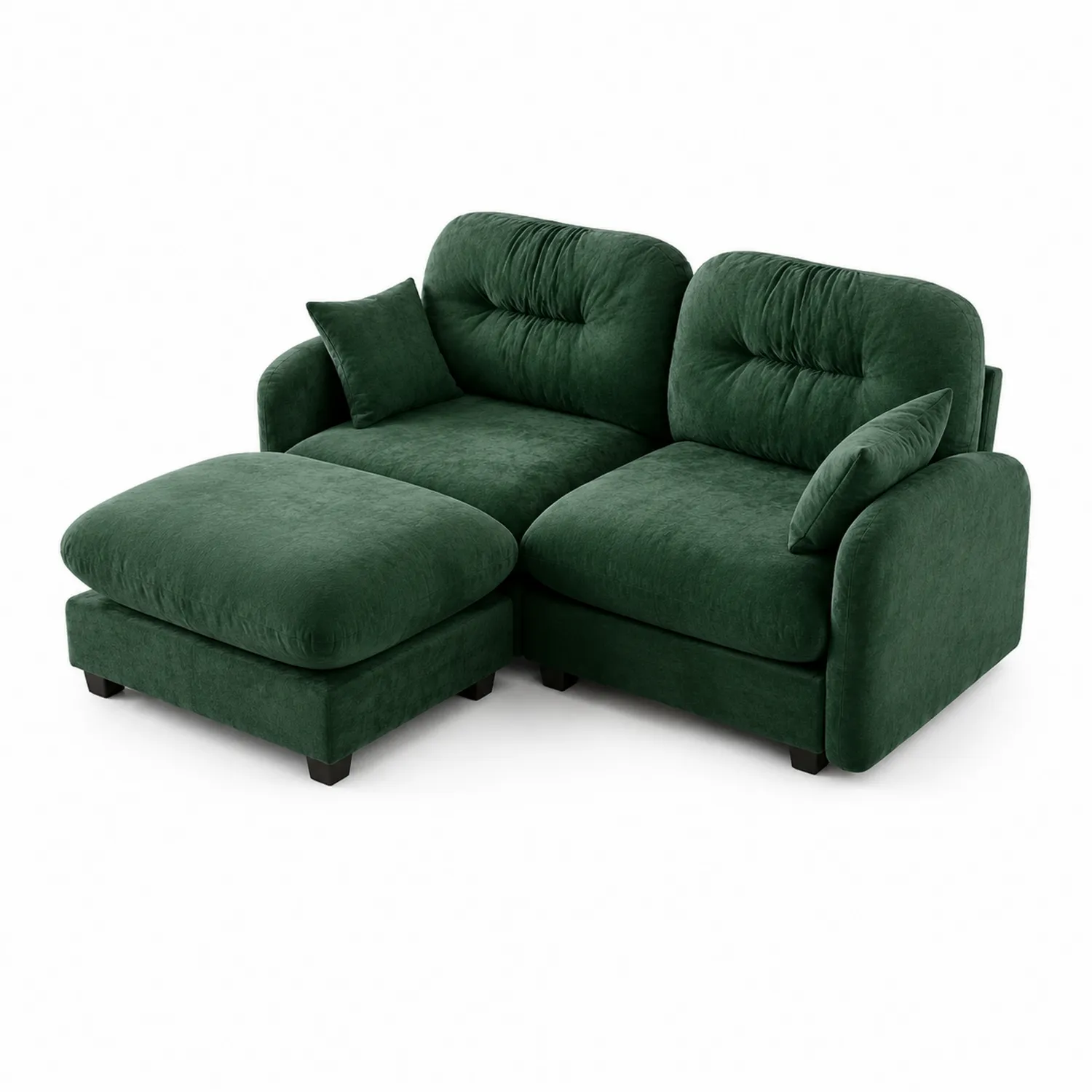 Canapé modulable en tissu vert avec méridienne