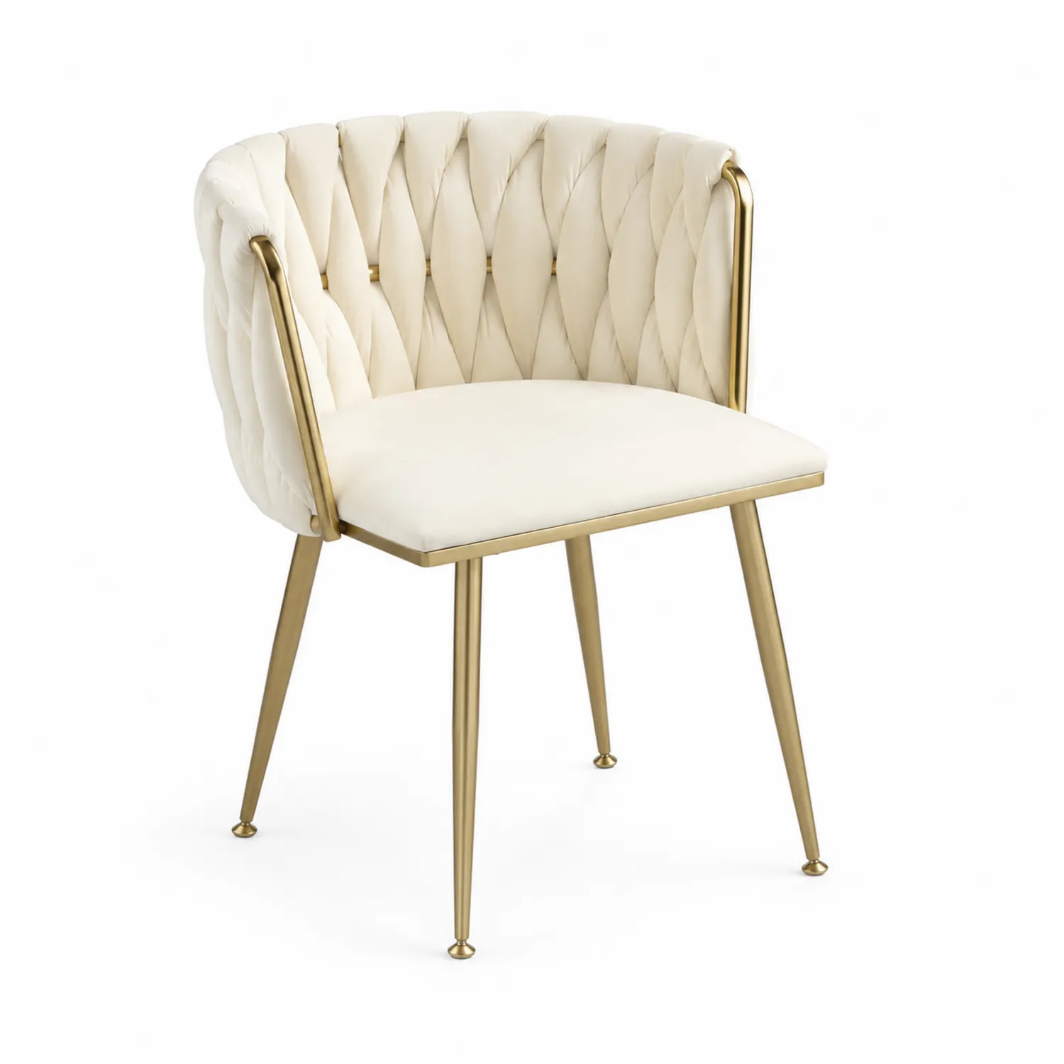 Chaise en tissu beige avec pieds en métal doré