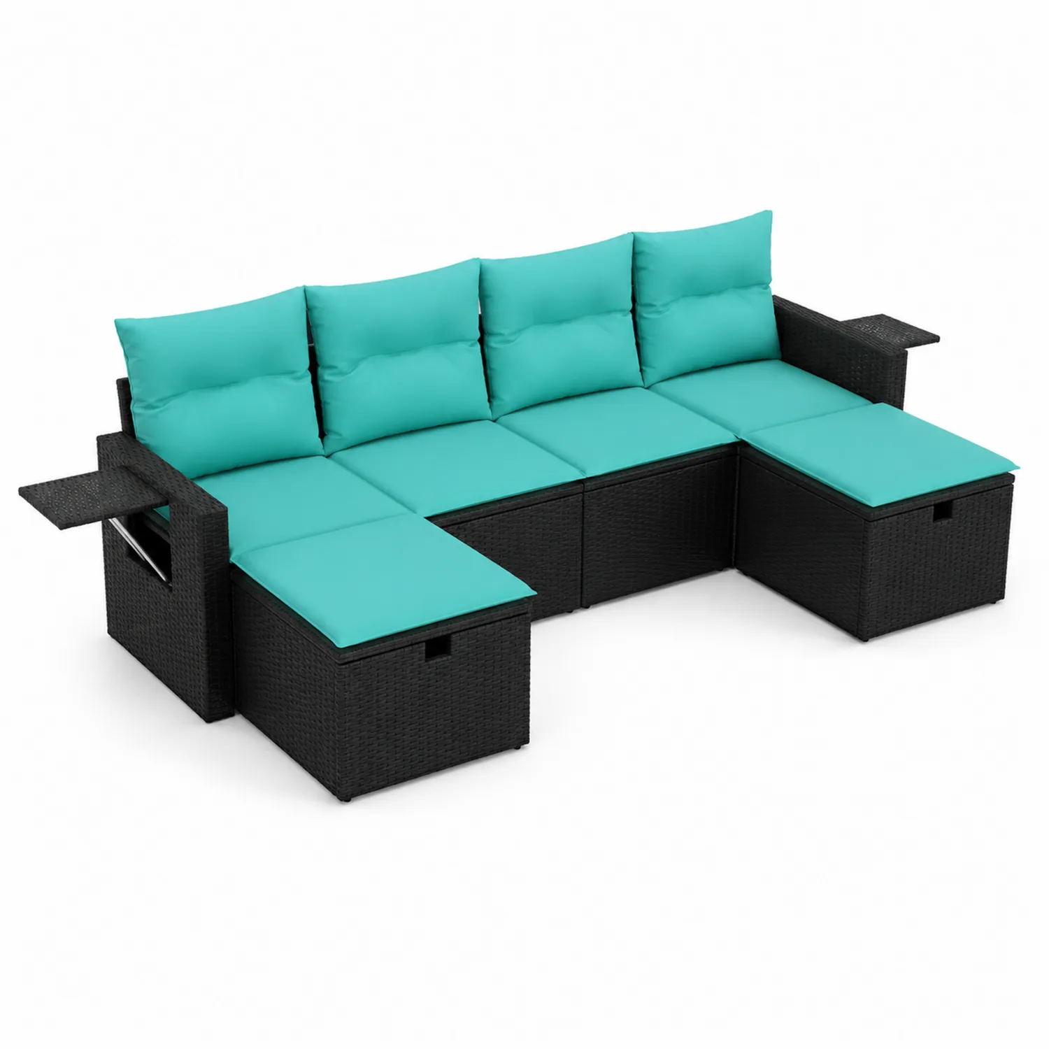 Canapé modulable d'extérieur en résine tressée avec coussins turquoise