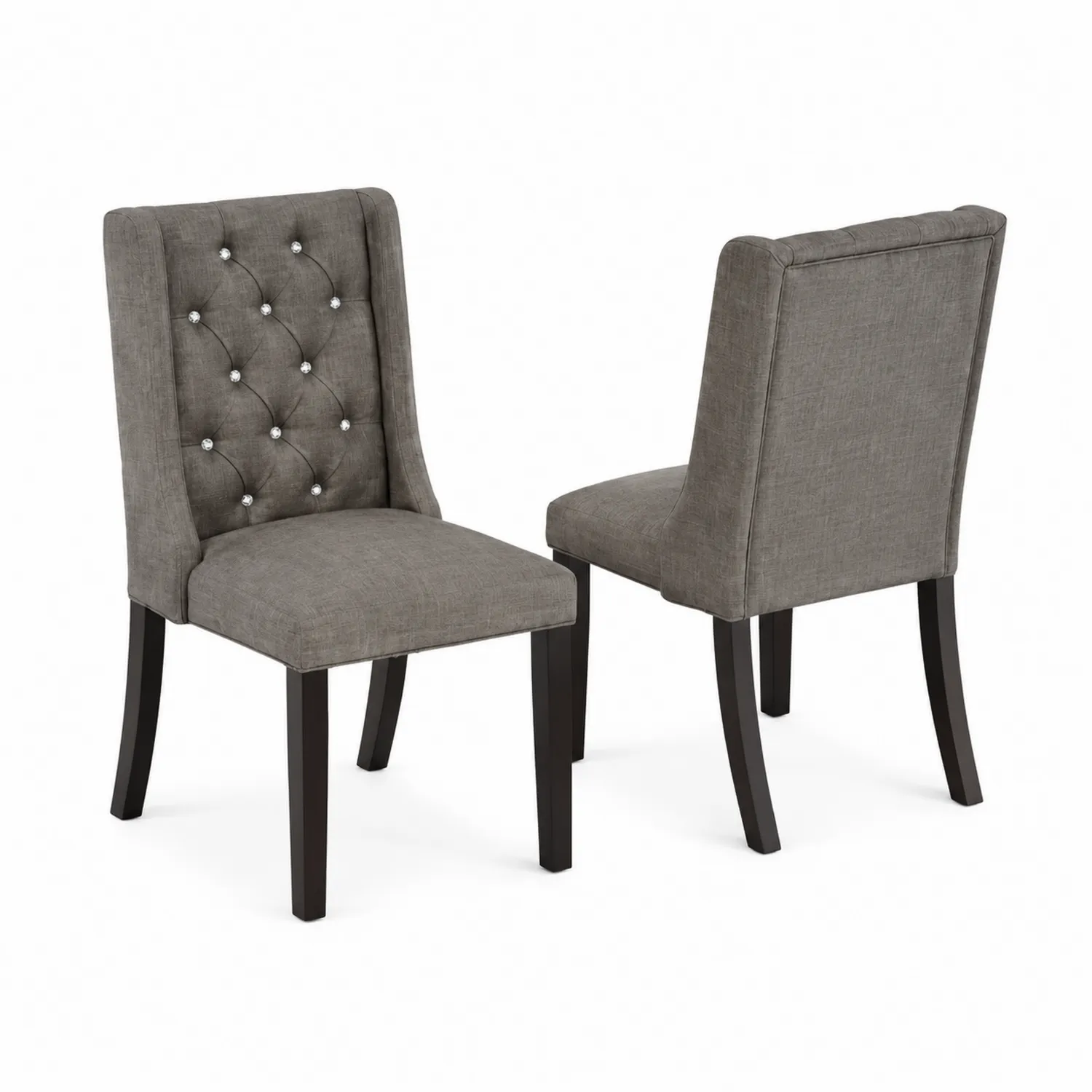 Chaises en tissu polyester gris avec pieds en bois, lot de 2