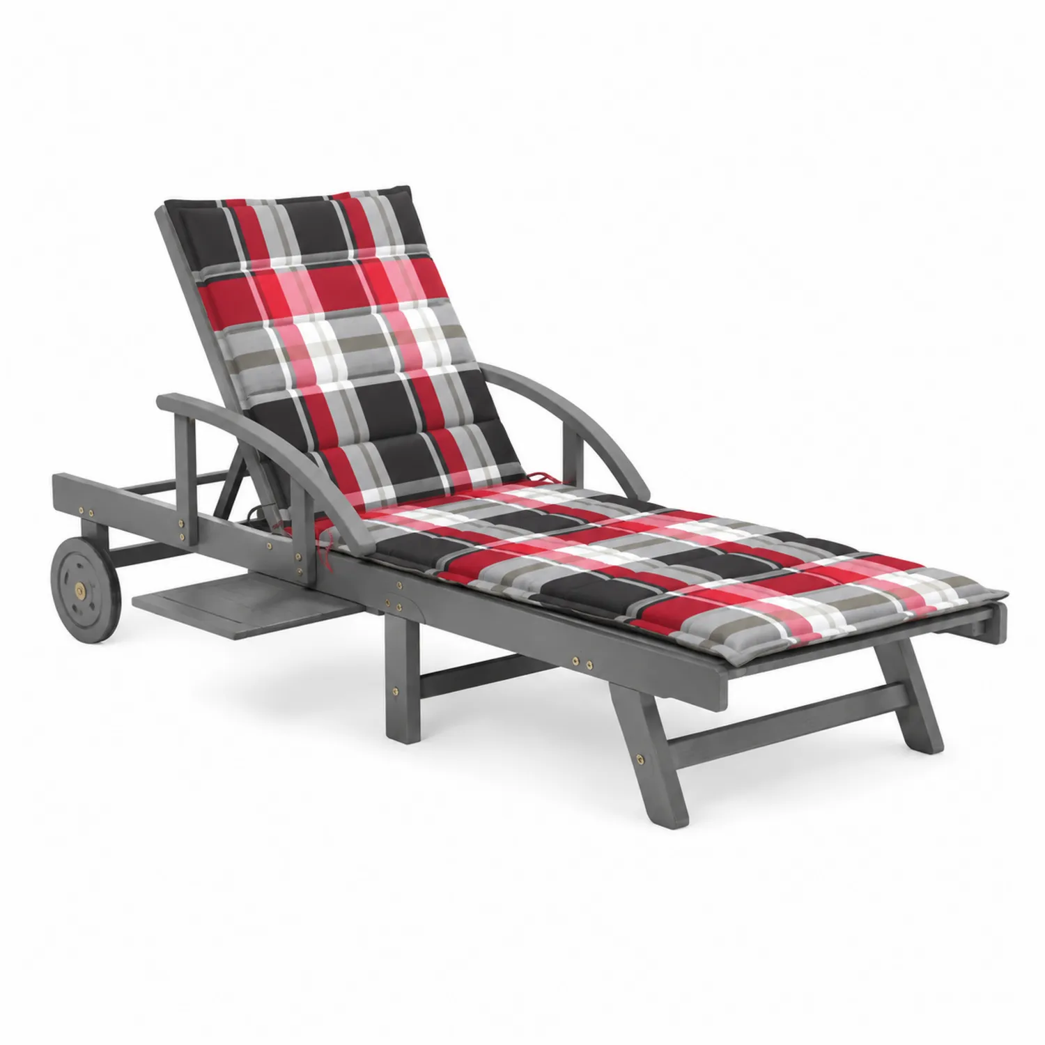 Chaise longue en bois avec coussin rayé Gris/Rouge/Noir