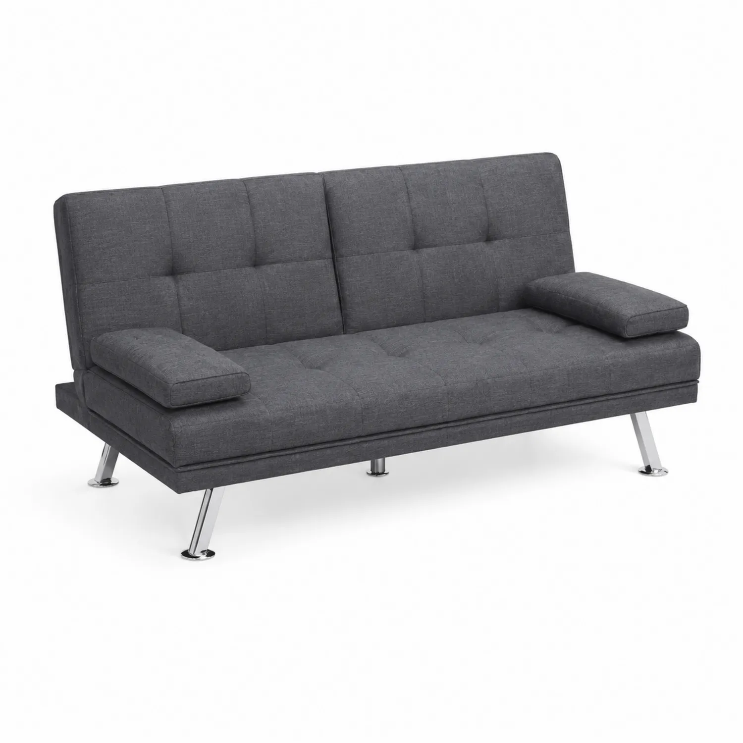 Canapé-lit en tissu gris avec pieds métalliques