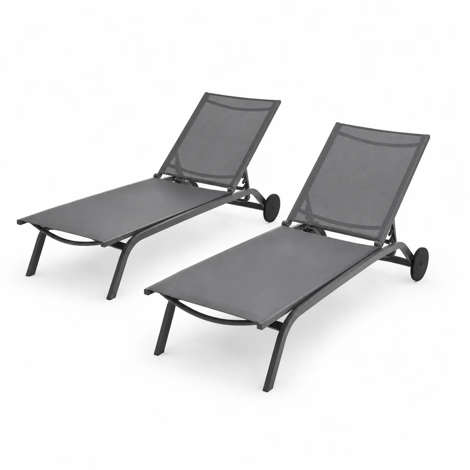 Lot de 2 chaises longues extérieures en aluminium et textilène réglable Gris