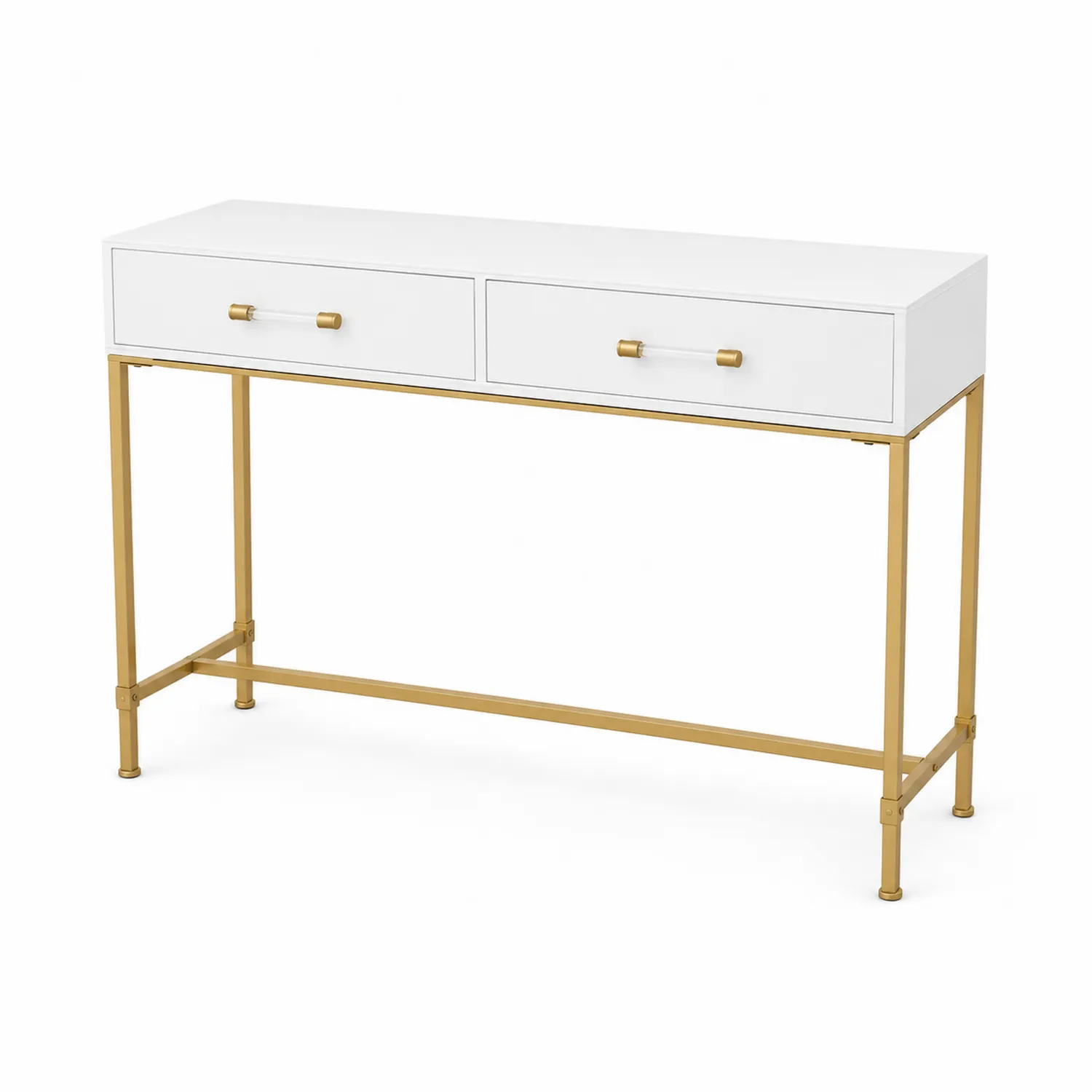 Console en bois MDF et métal doré avec tiroirs