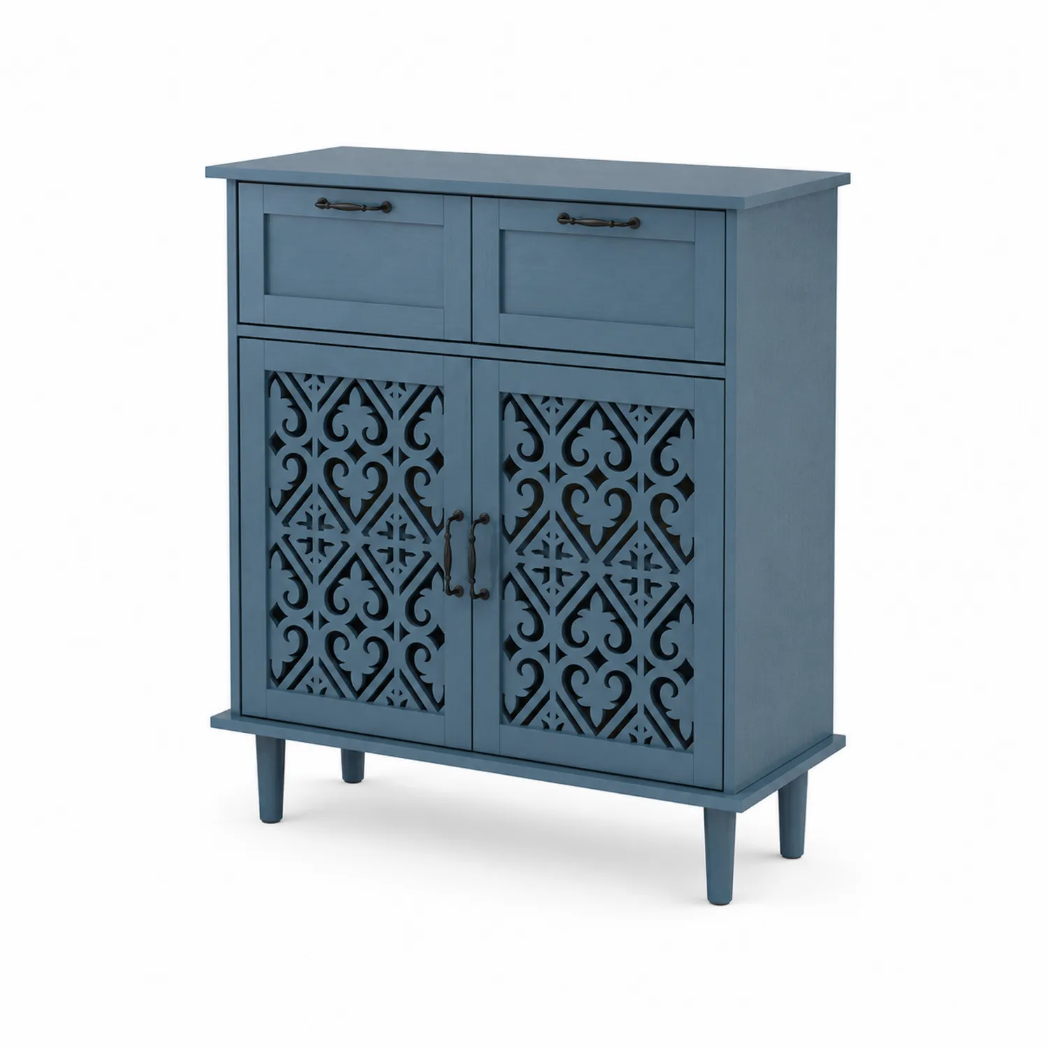 Commode en bois bleu avec motifs ajourés