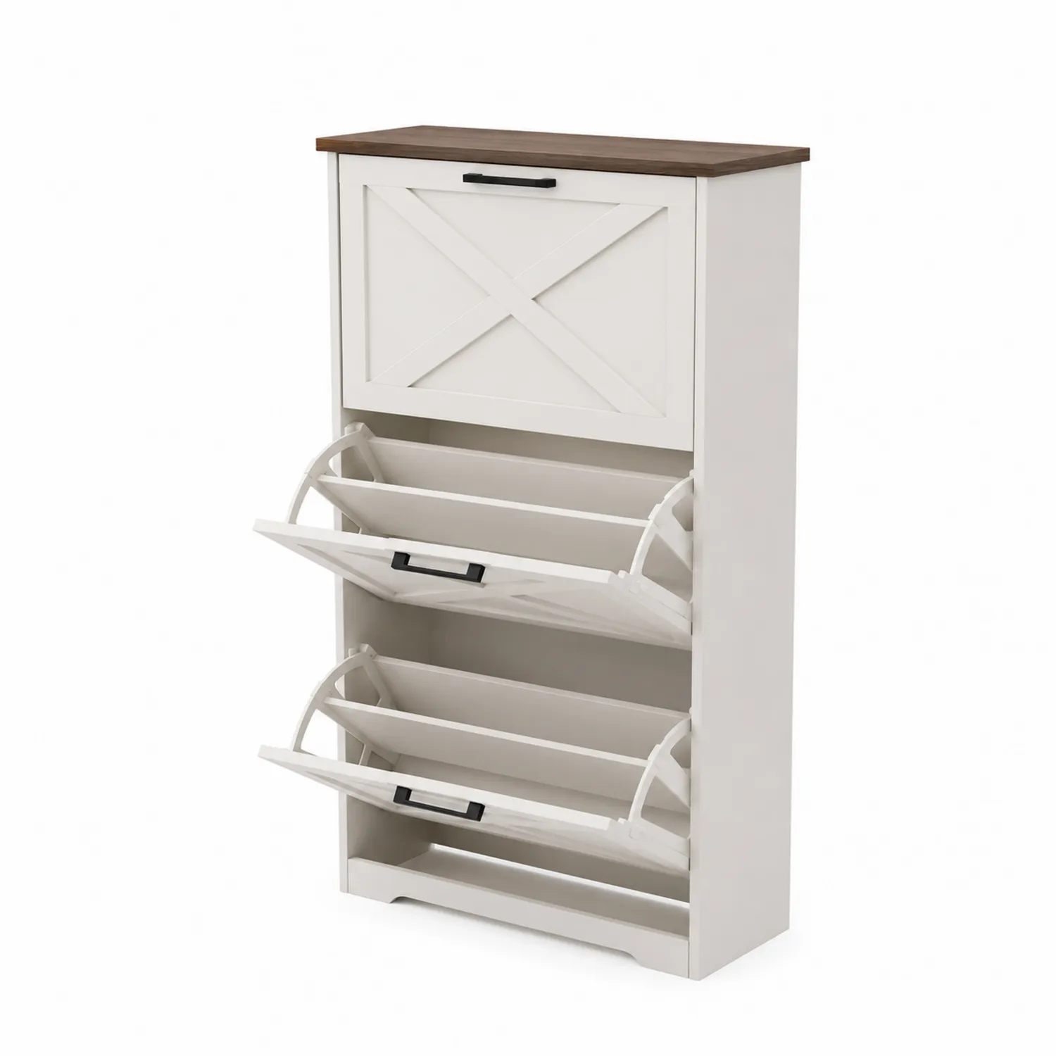 Meuble à chaussures en bois 3 tiroirs amovibles Blanc/Chêne