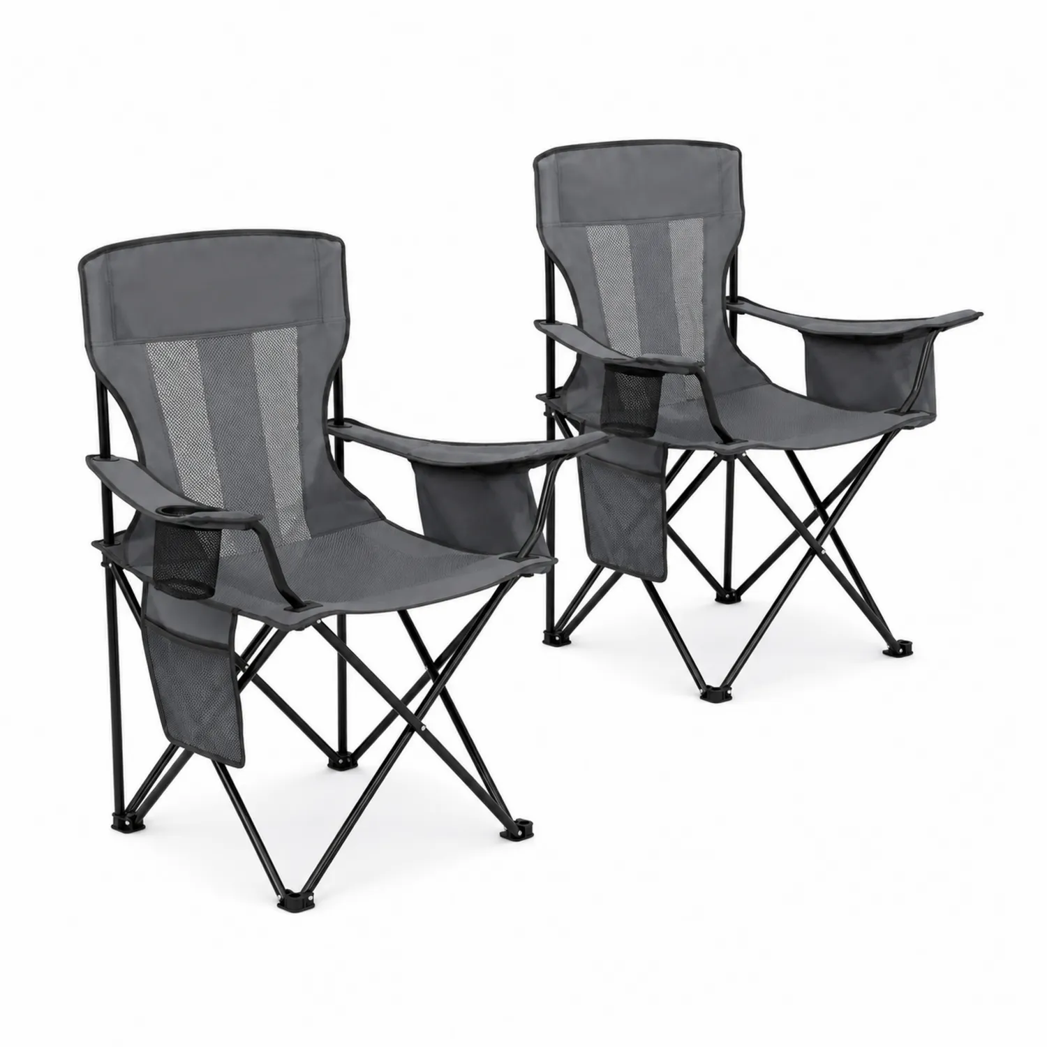 Ensemble de 2 chaises pliantes en métal et polyester Gris
