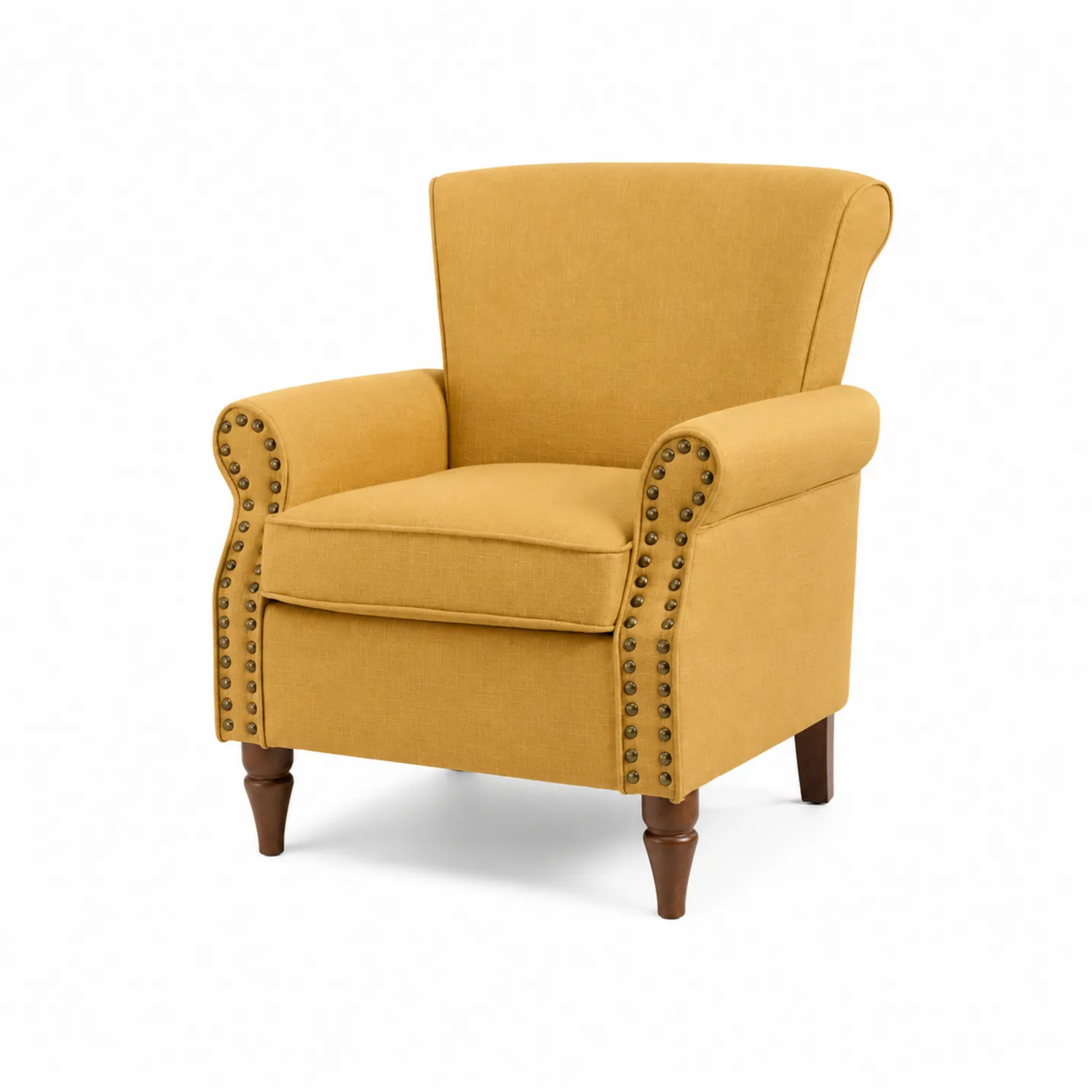 Fauteuil en Tissu Jaune avec Pieds en Bois