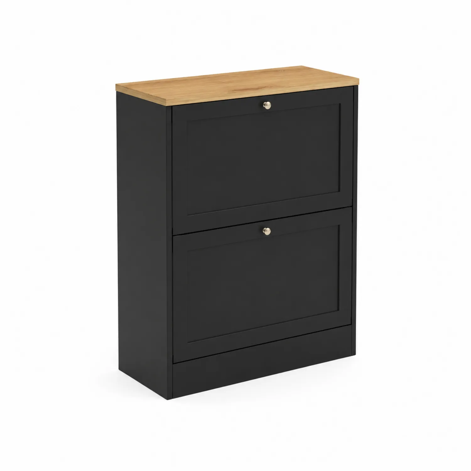 Meuble à chaussures en MDF noir avec plateau en bois de chêne