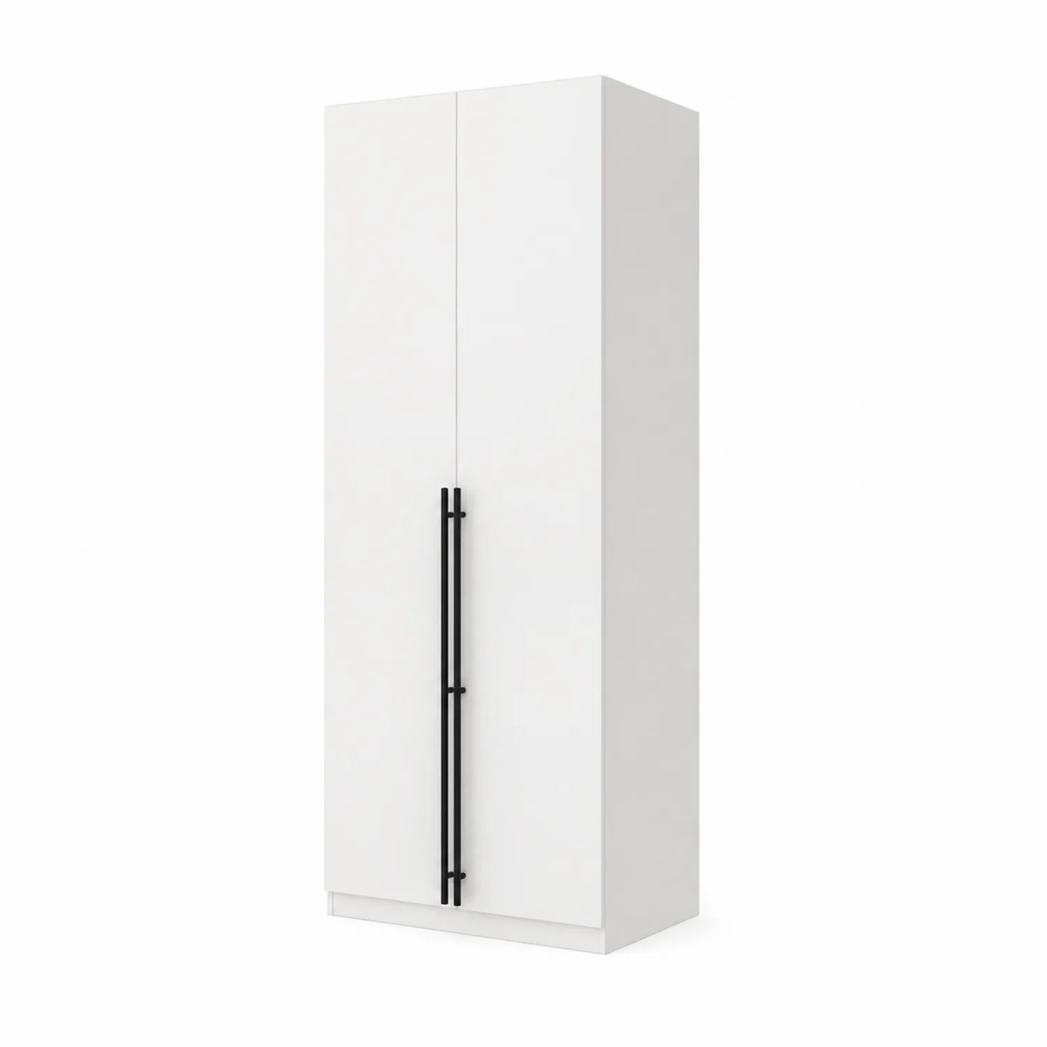 Armoire à deux portes en bois blanc avec poignées noires